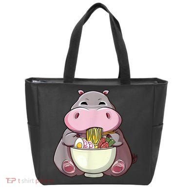 Kawaii Hippo Eats Ramen Daddy Mom Tote Bag