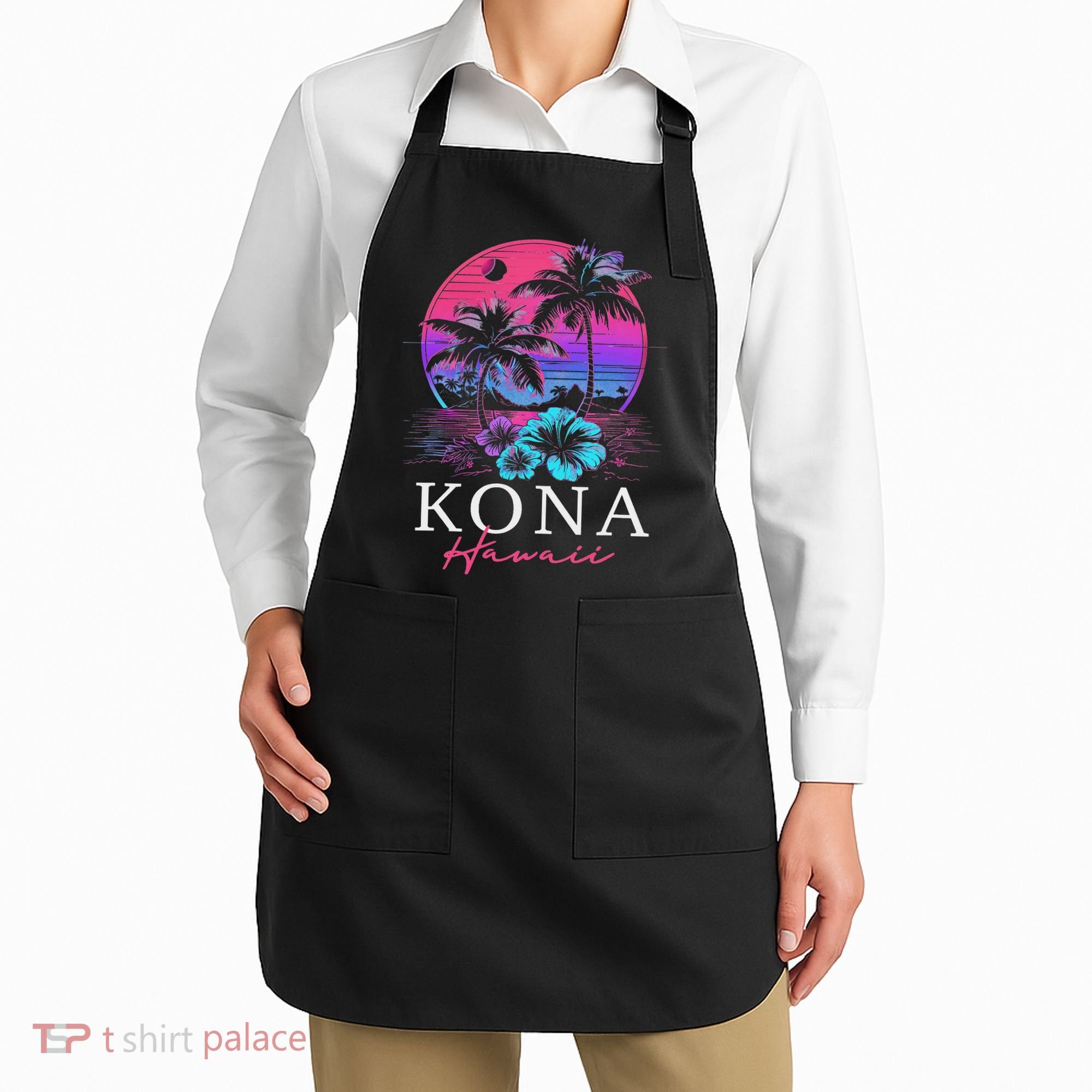 Kona Hawaii Hawaiian Hibiscus Flowers Surfer Souvenir Apron
