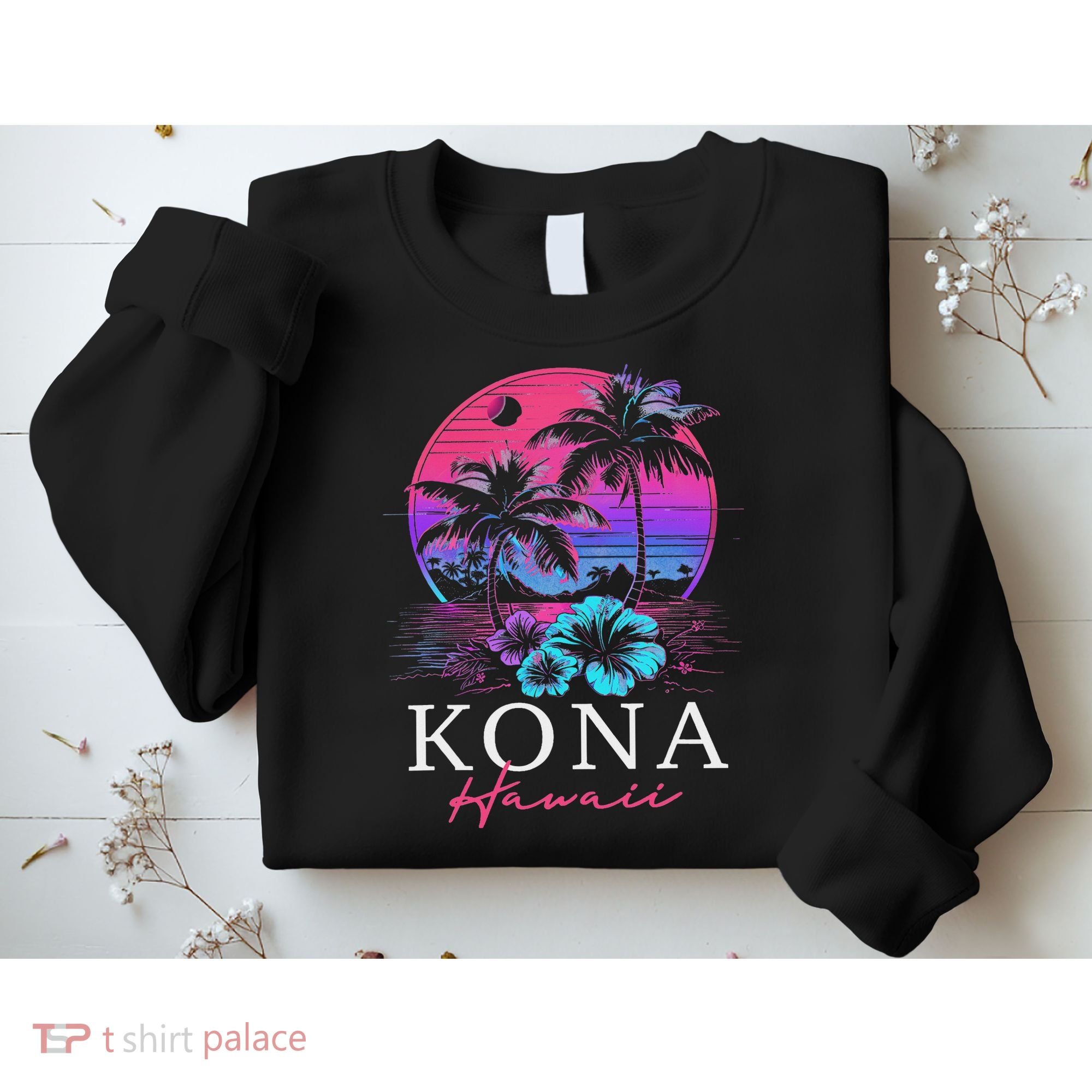 Kona Hawaii Hawaiian Hibiscus Flowers Surfer Souvenir Sweatshirt