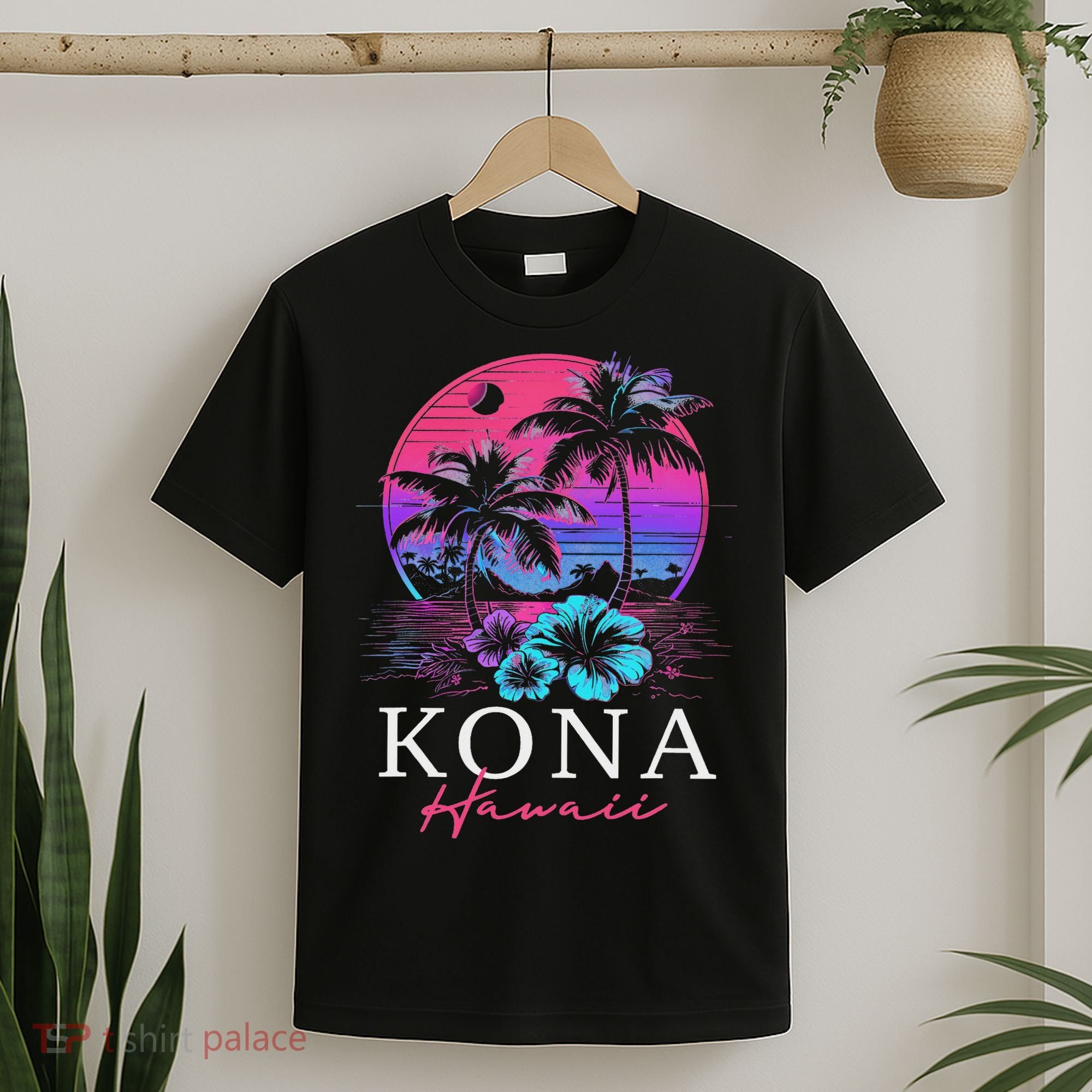 Kona Hawaii Hawaiian Hibiscus Flowers Surfer Souvenir T-Shirt