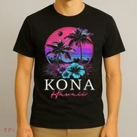 Kona Hawaii Hawaiian Hibiscus Flowers Surfer Souvenir T-Shirt thumb 3