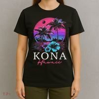 Kona Hawaii Hawaiian Hibiscus Flowers Surfer Souvenir T-Shirt thumb 4