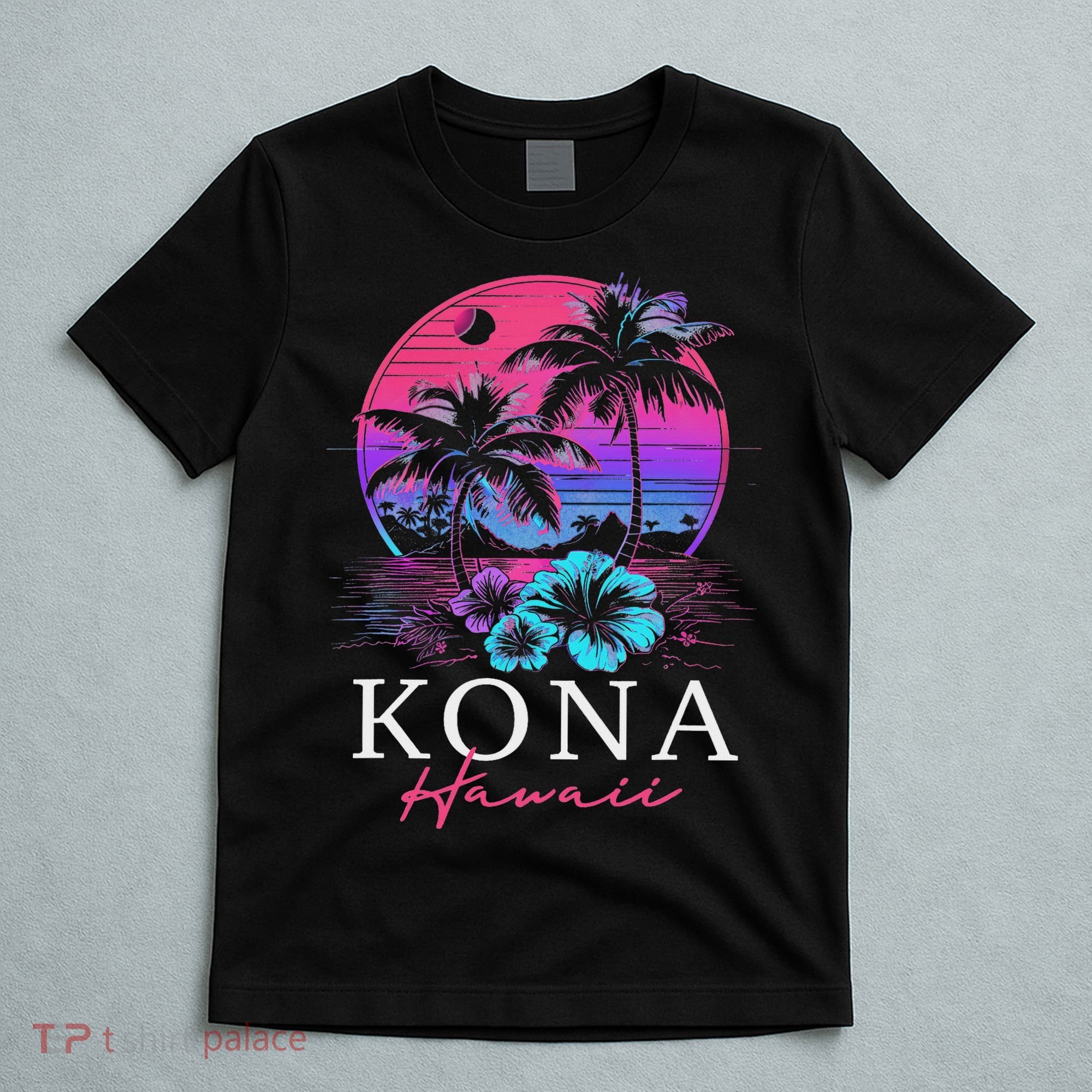 Kona Hawaii Hawaiian Hibiscus Flowers Surfer Souvenir T-Shirt