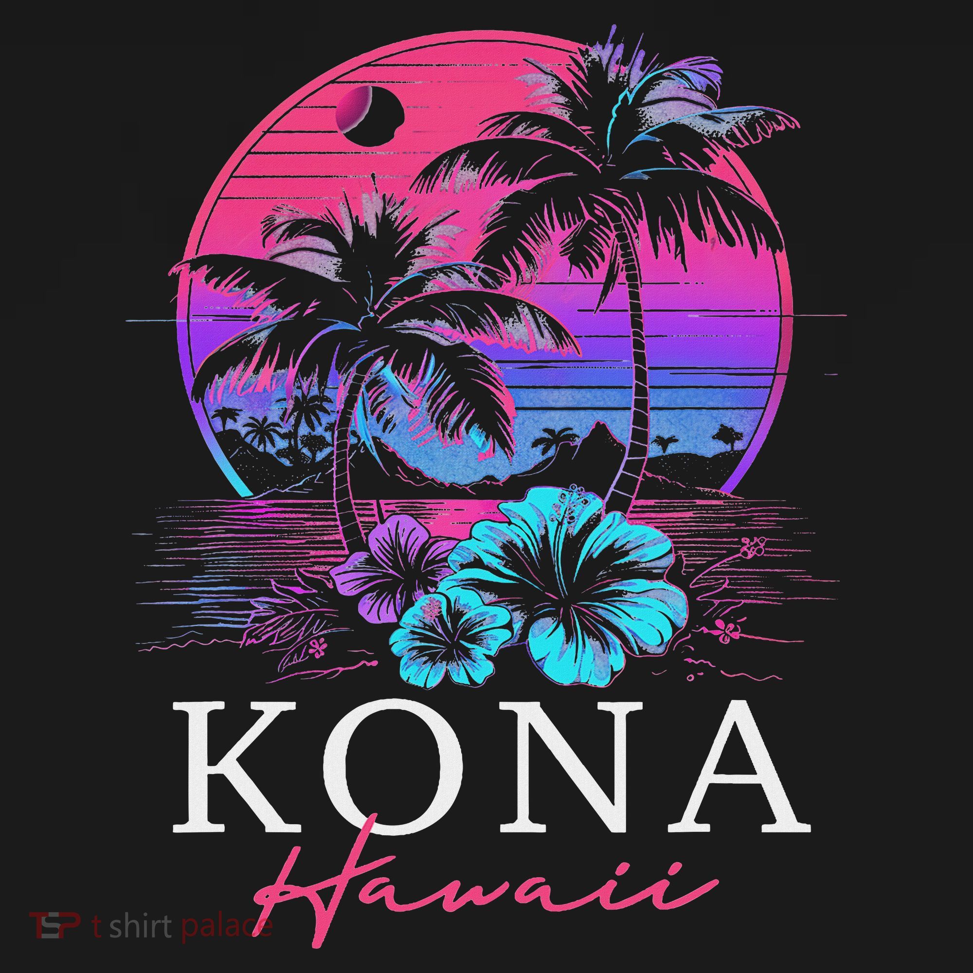 Kona Hawaii Hawaiian Hibiscus Flowers Surfer Souvenir T-Shirt