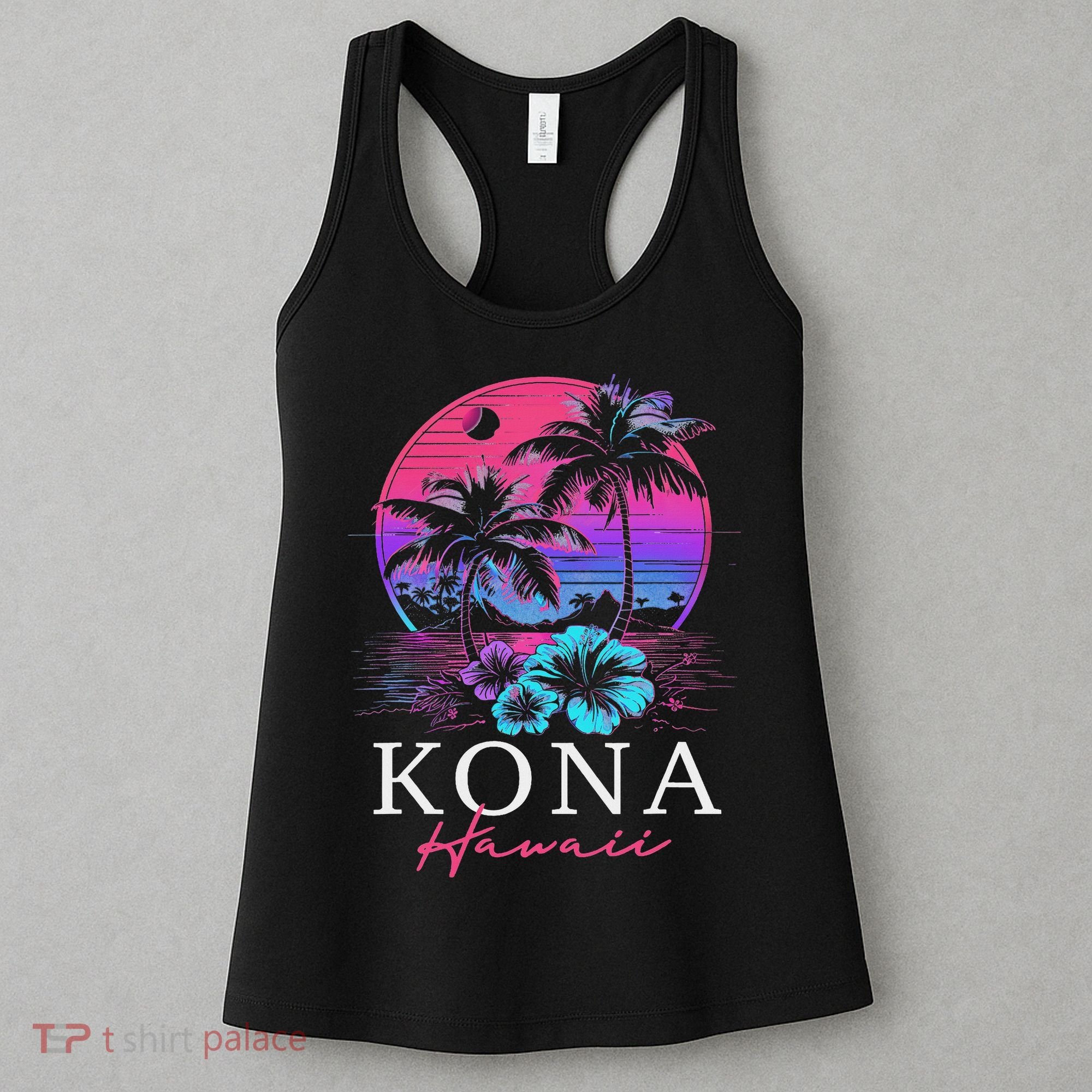 Kona Hawaii Hawaiian Hibiscus Flowers Surfer Souvenir Women's Tank Top