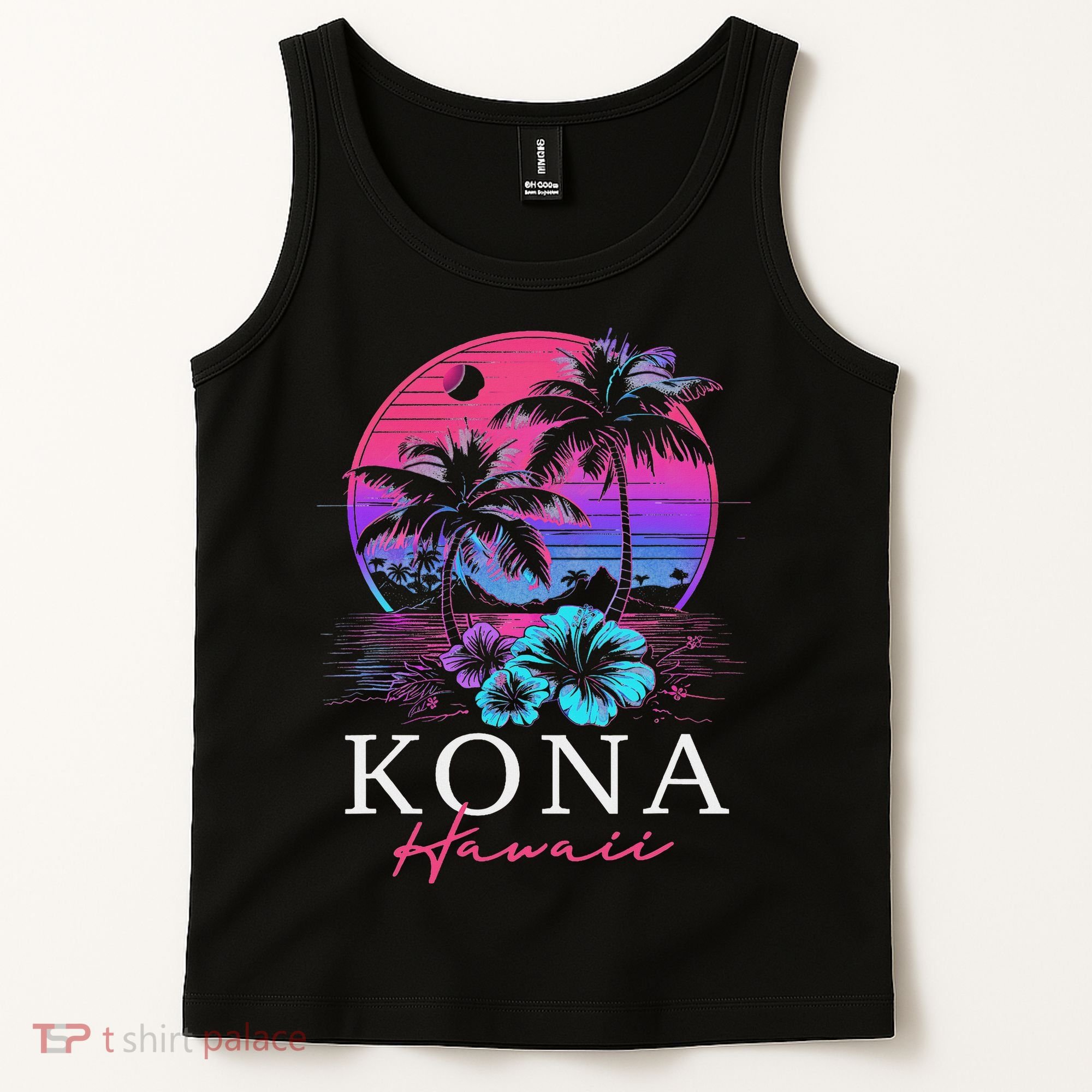 Kona Hawaii Hawaiian Hibiscus Flowers Surfer Souvenir Tank Top