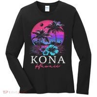 Kona Hawaii Hawaiian Hibiscus Flowers Surfer Souvenir Women's Long Sleeve Shirt thumb 0