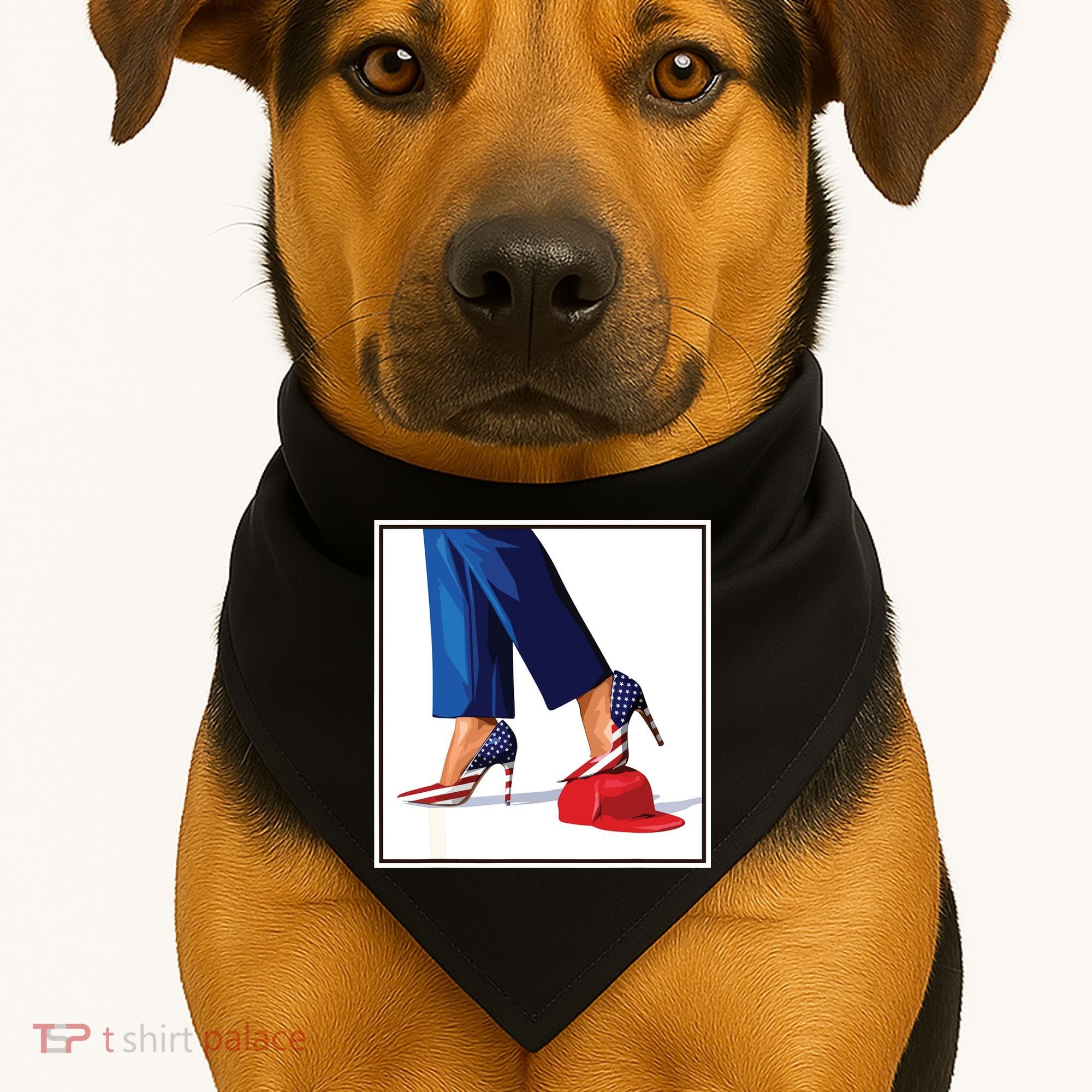 Kamala Harris Heels Stepping On Maga Red Hat USA-Made Doggie Bandana