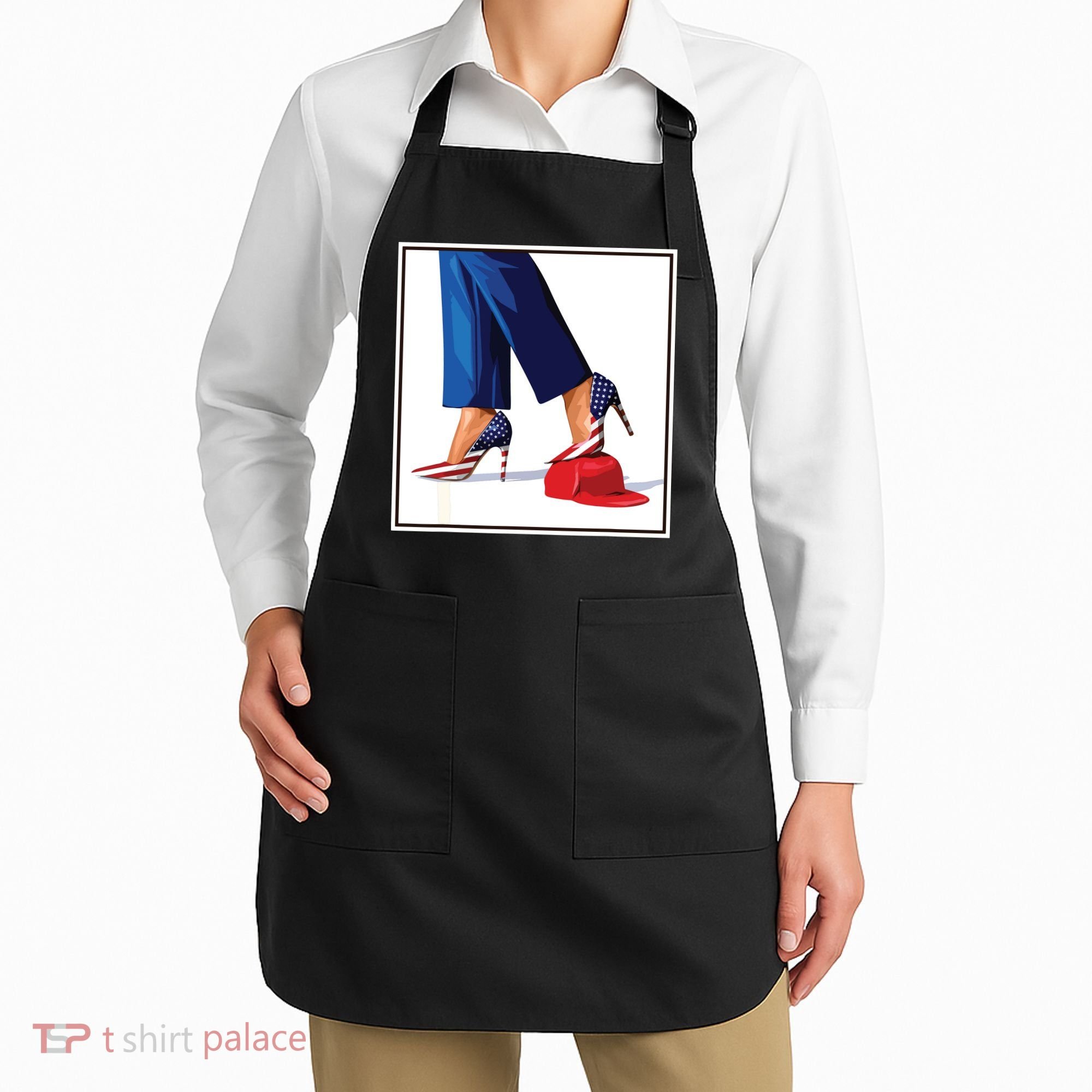 Kamala Harris Heels Stepping On Maga Red Hat Apron