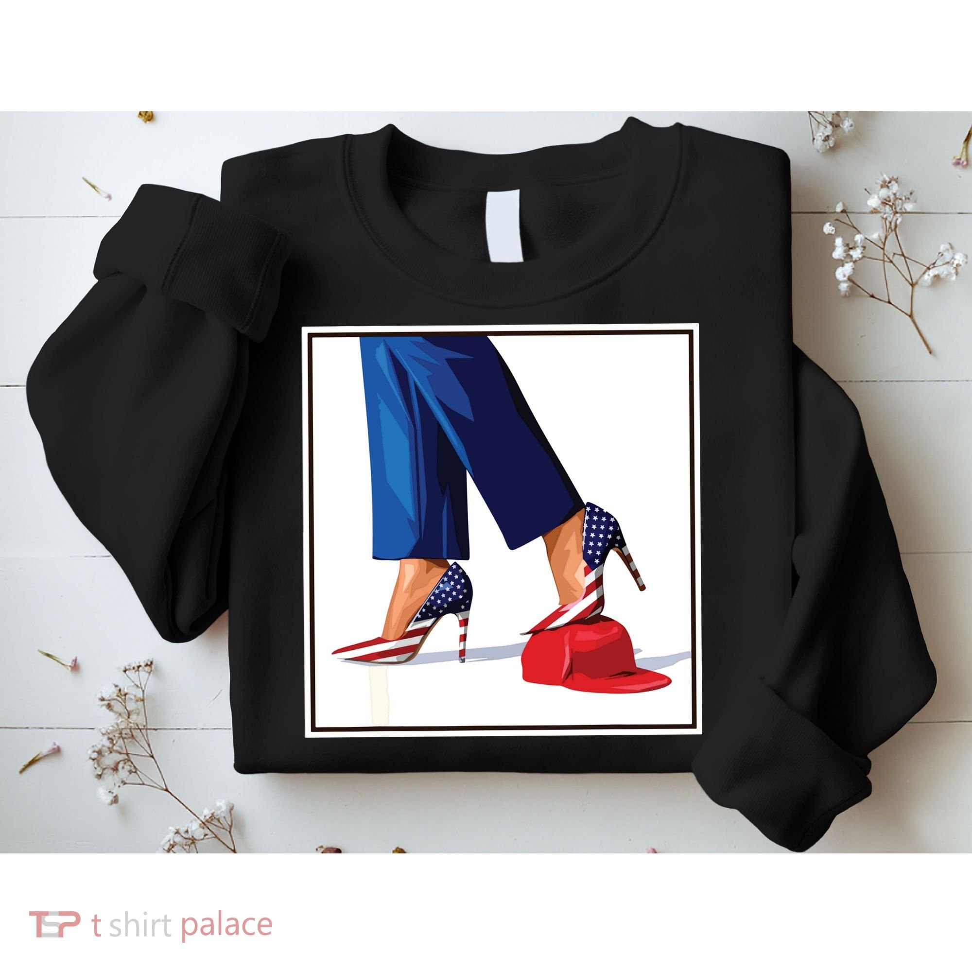 Kamala Harris Heels Stepping On Maga Red Hat Sweatshirt