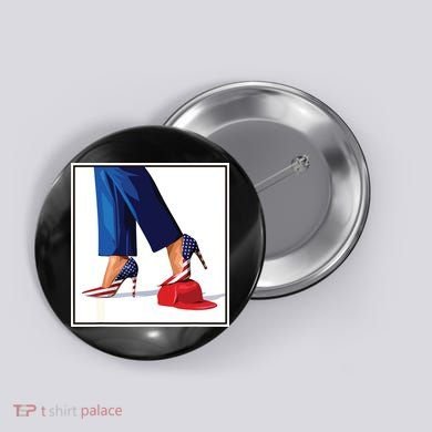 Kamala Harris Heels Stepping On Maga Red Hat Button