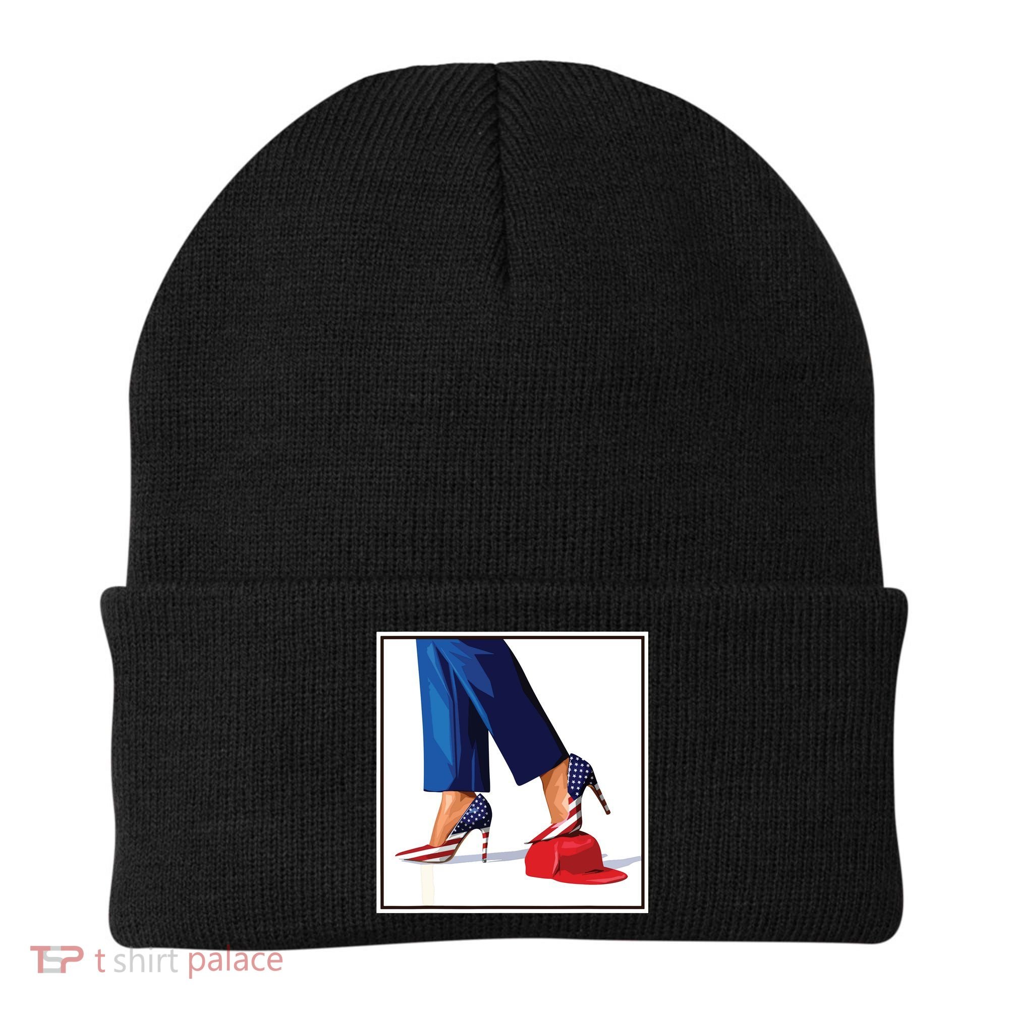 Kamala Harris Heels Stepping On Maga Red Hat Beanie