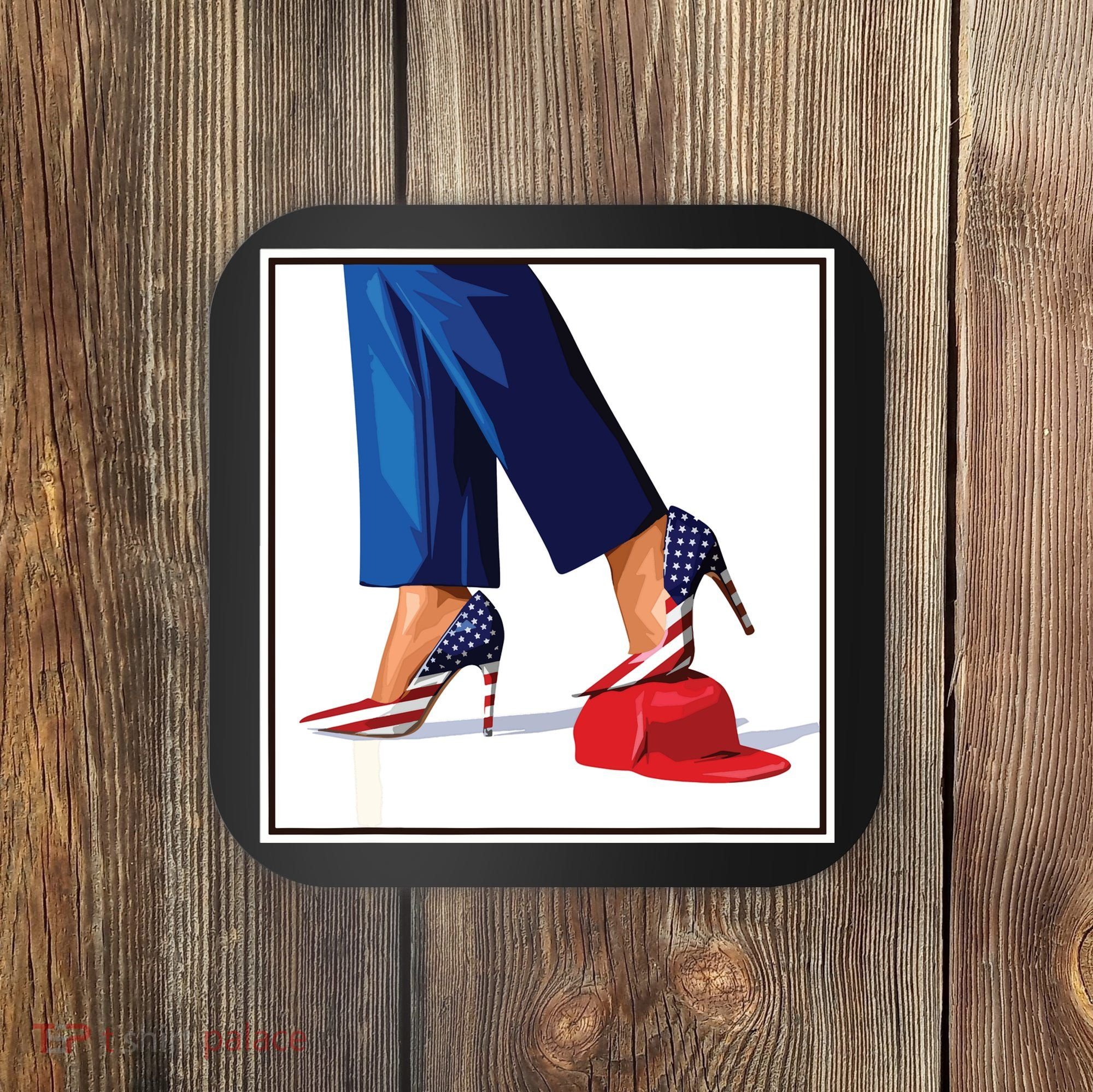 Kamala Harris Heels Stepping On Maga Red Hat Coaster