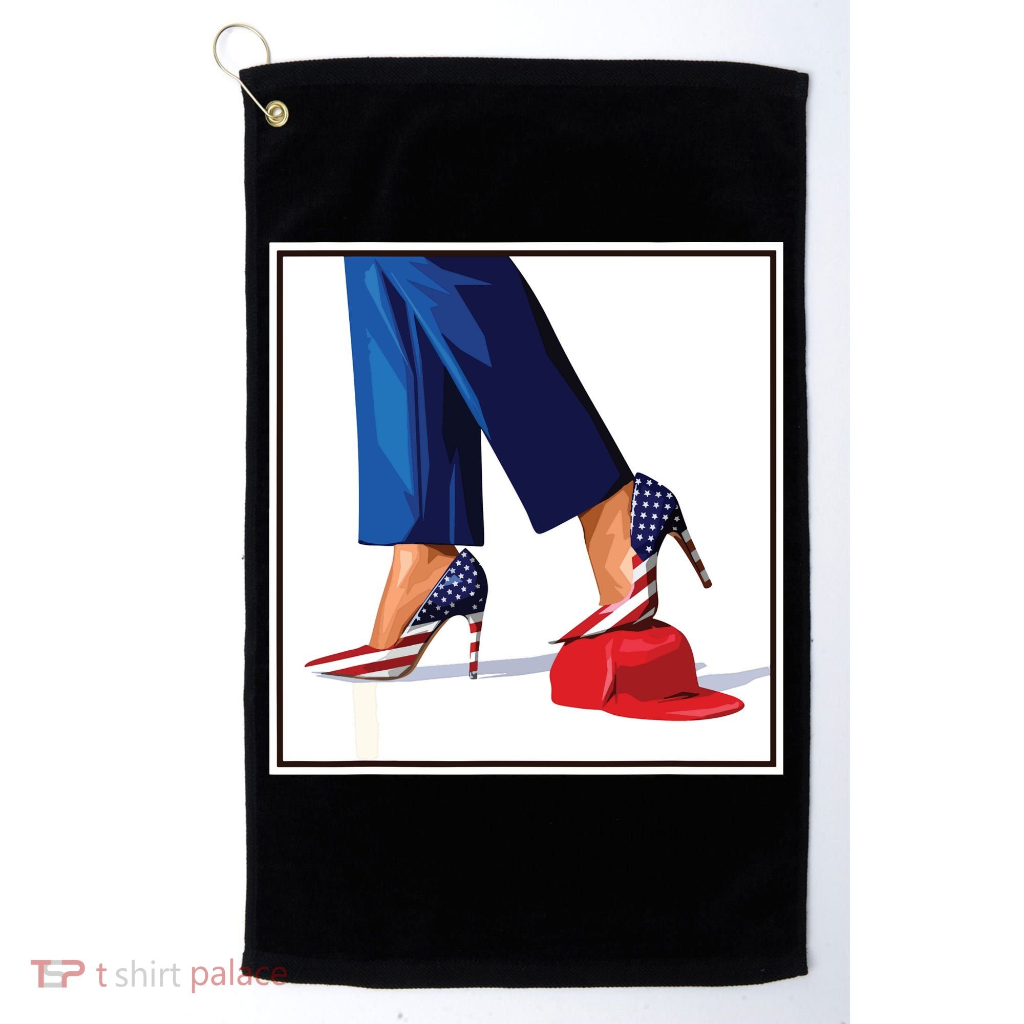 Kamala Harris Heels Stepping On Maga Red Hat Golf Towel