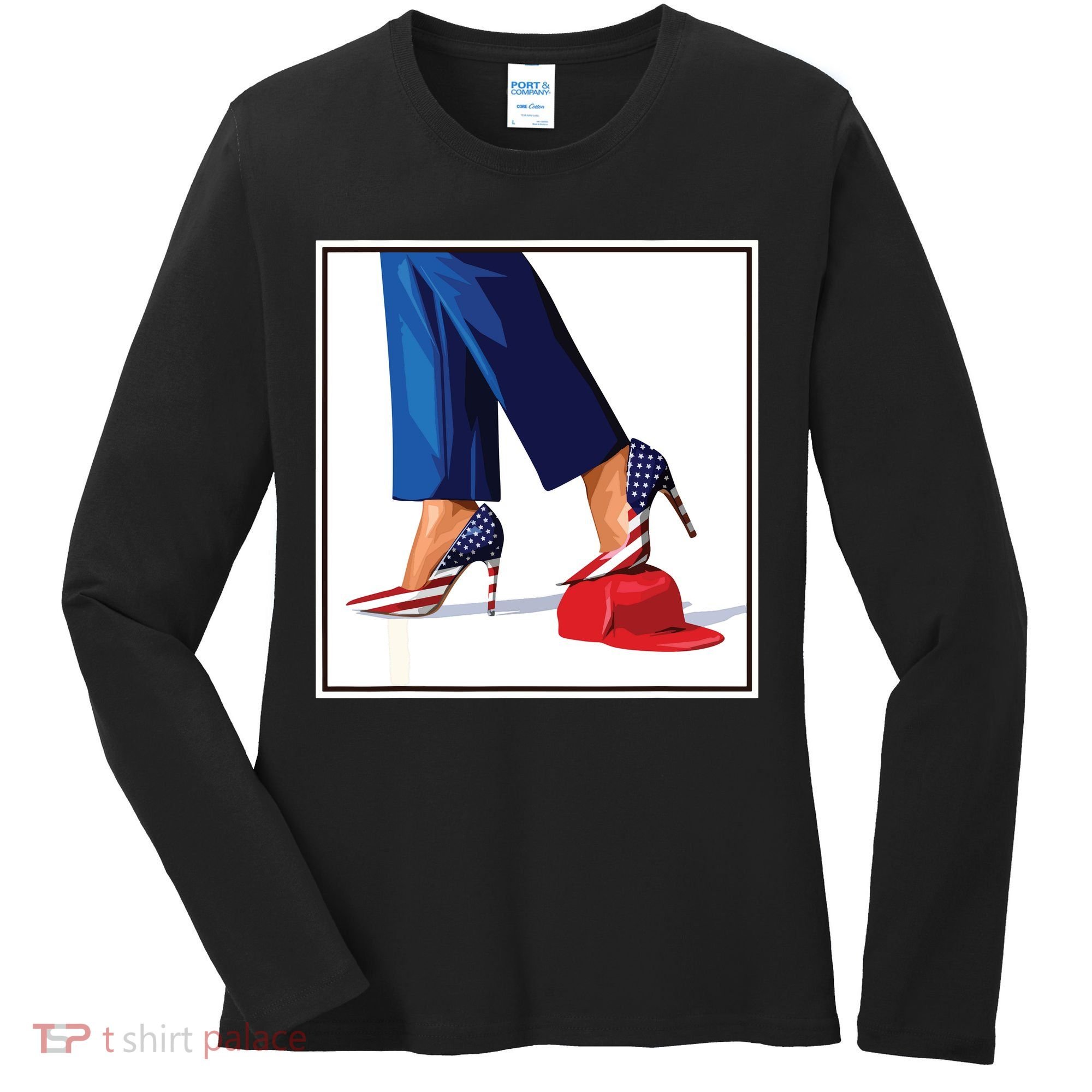 Kamala Harris Heels Stepping On Maga Red Hat Women's Long Sleeve Shirt