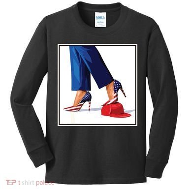 Kamala Harris Heels Stepping On Maga Red Hat Kids Long Sleeve Shirt