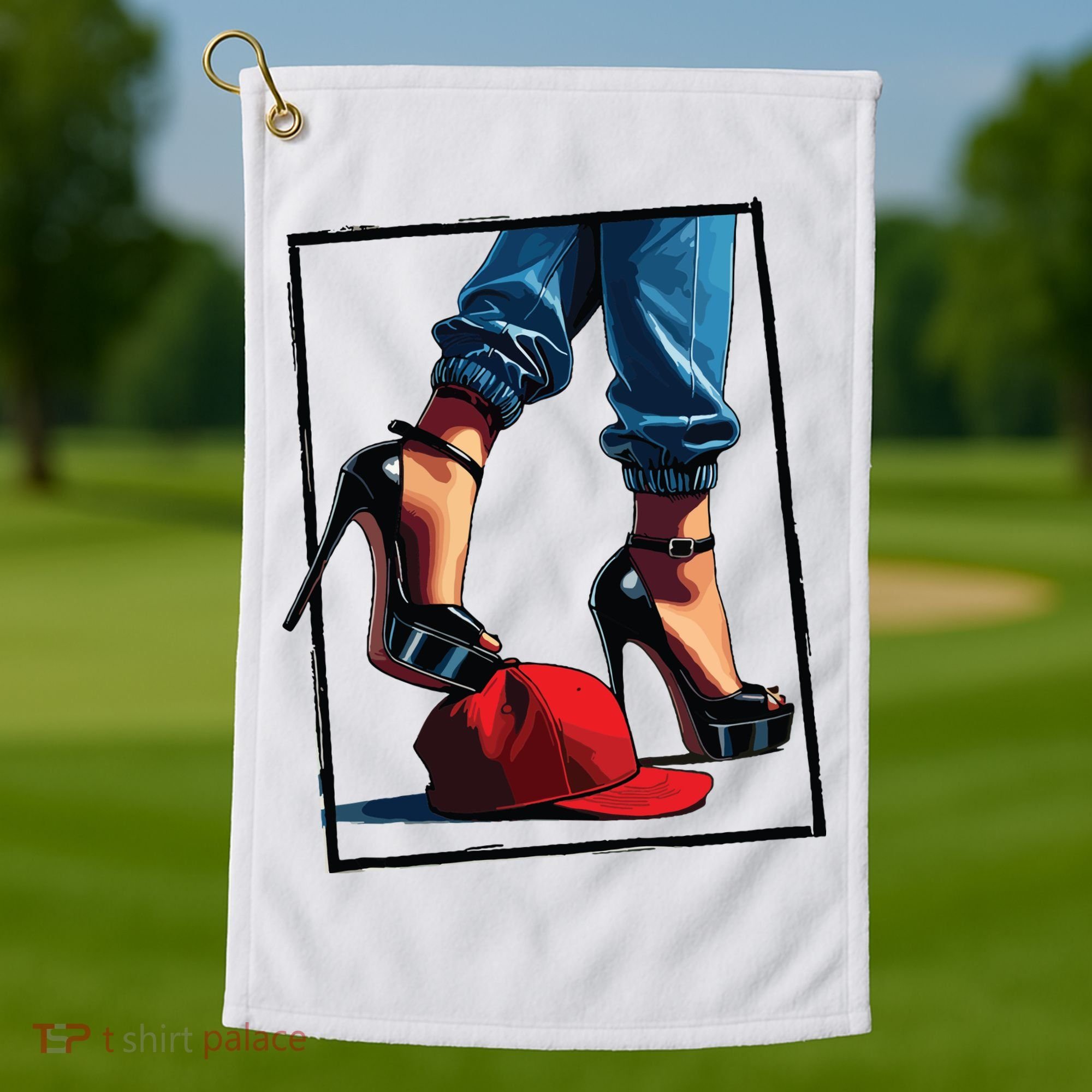 Kamala Harris Heels Stepping On Maga Hat Golf Towel