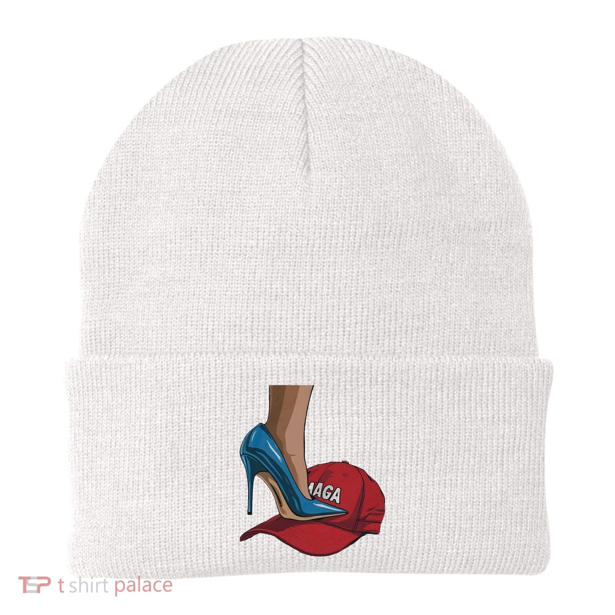 Kamala Harris Heels Stepping On Maga Hat Harris Walz 2024 Beanie