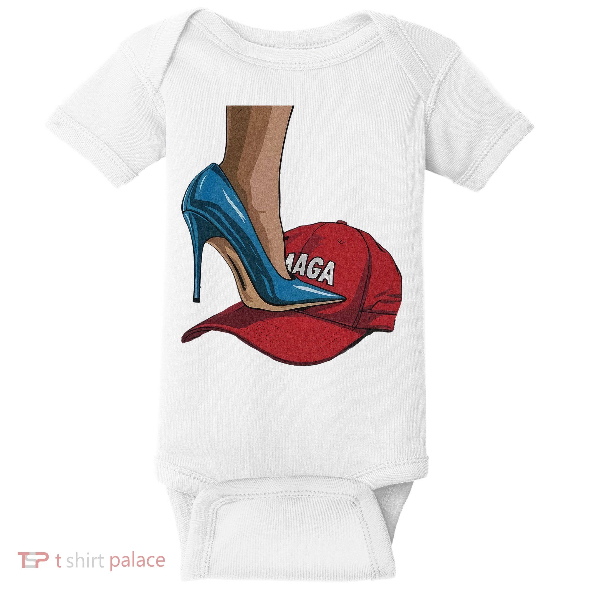 Kamala Harris Heels Stepping On Maga Hat Harris Walz 2024 Baby Bodysuit