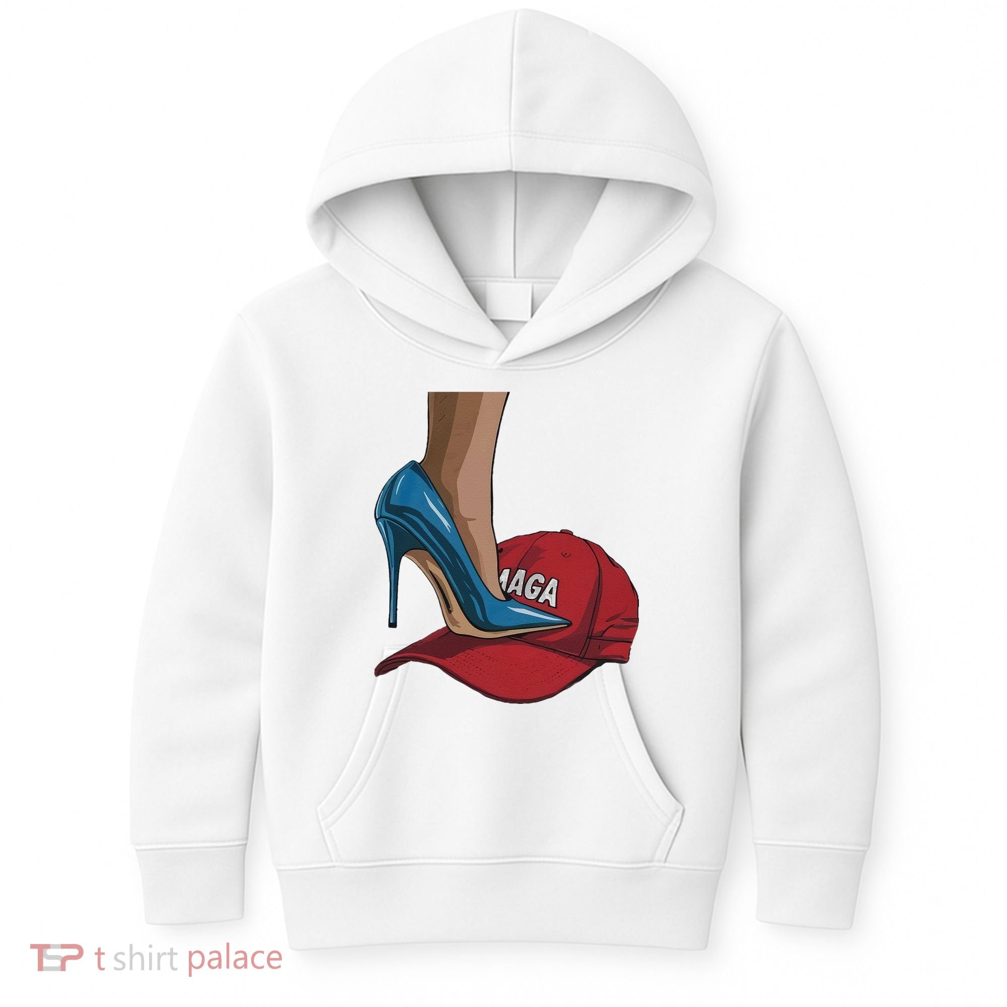 Kamala Harris Heels Stepping On Maga Hat Harris Walz 2024 Kids Hoodie