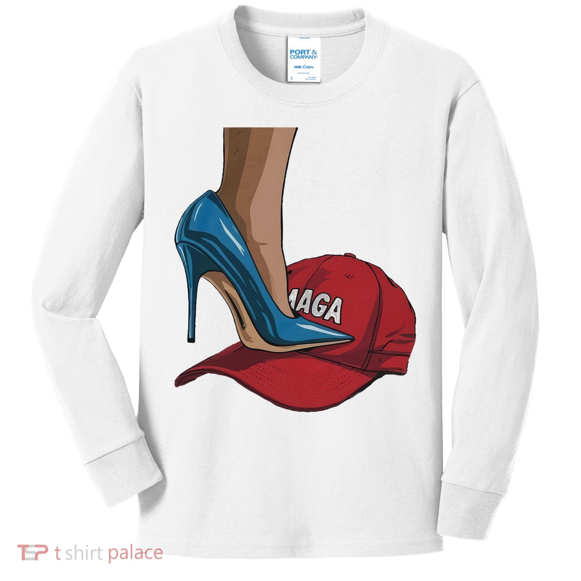 Kamala Harris Heels Stepping On Maga Hat Harris Walz 2024 Kids Long Sleeve Shirt