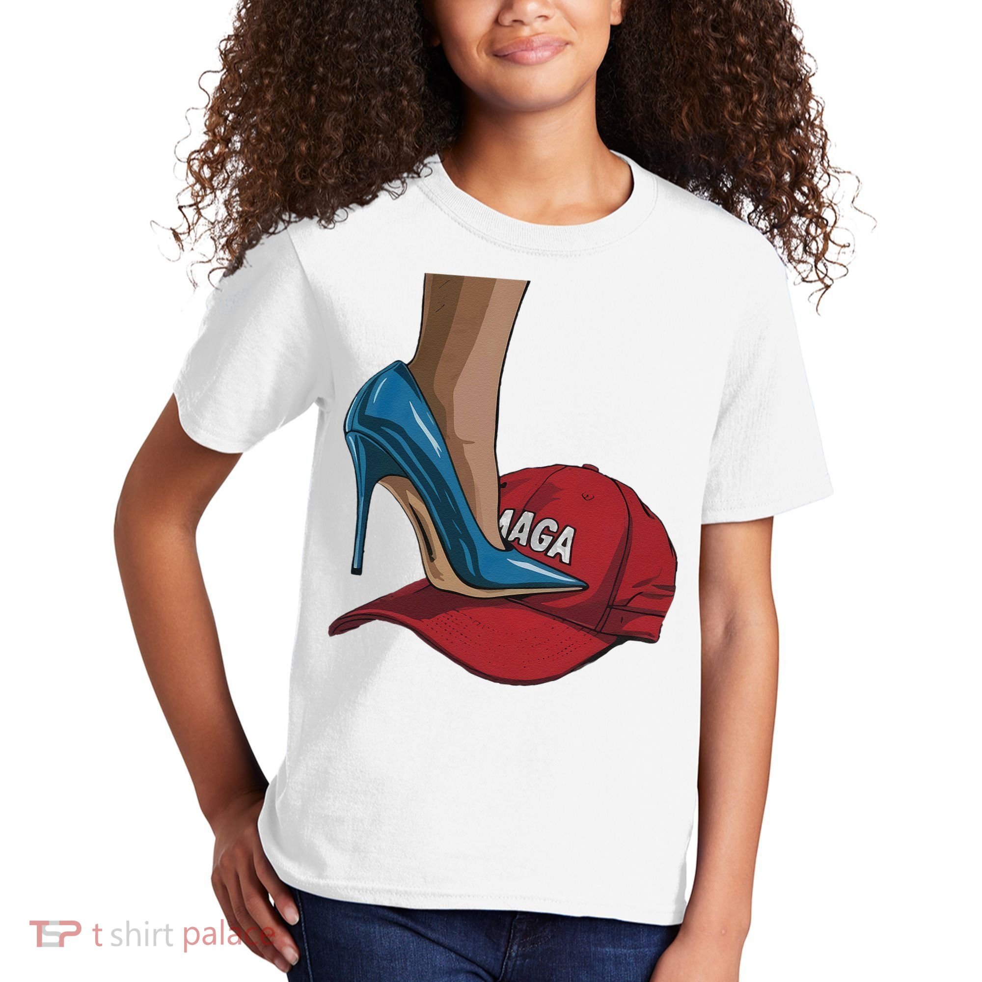 Kamala Harris Heels Stepping On Maga Hat Harris Walz 2024 Kids T-Shirt
