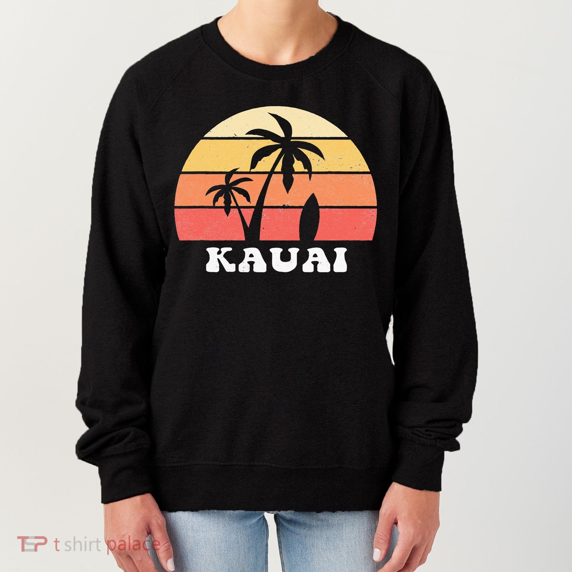 Kauai Hawaii HI Hawaiian Island Palm Tree 70s 80s Retro Surf Women's Sweatshirt
