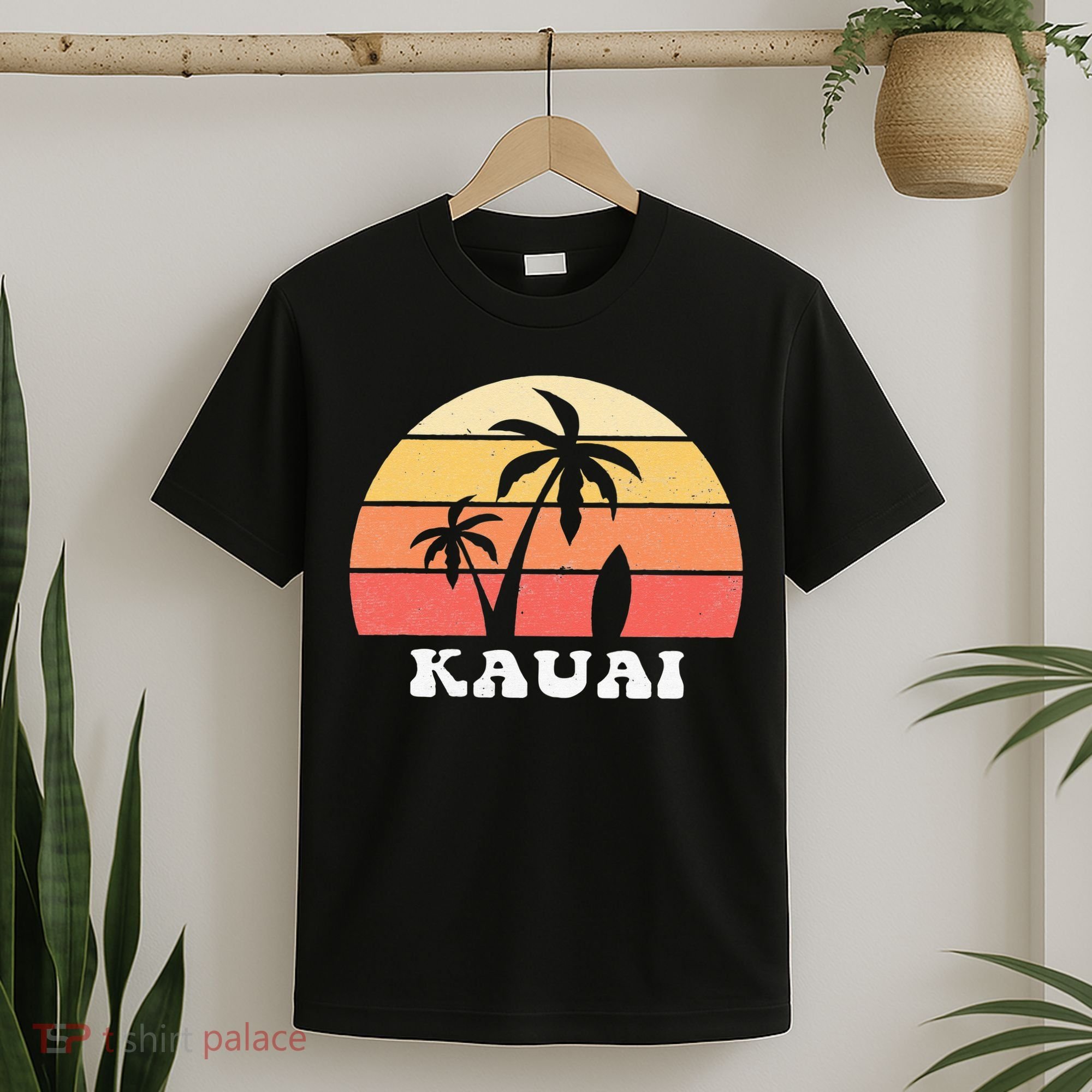 Kauai Hawaii HI Hawaiian Island Palm Tree 70s 80s Retro Surf T-Shirt