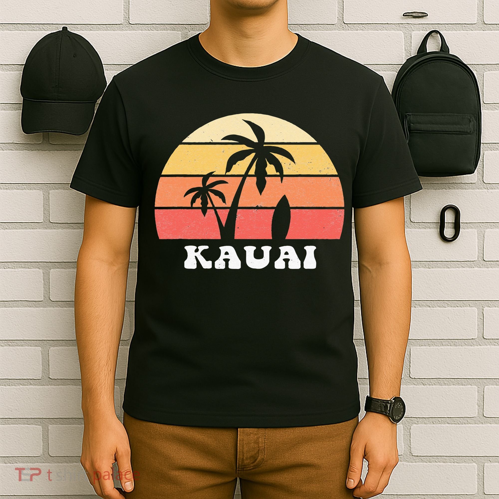 Kauai Hawaii HI Hawaiian Island Palm Tree 70s 80s Retro Surf T-Shirt