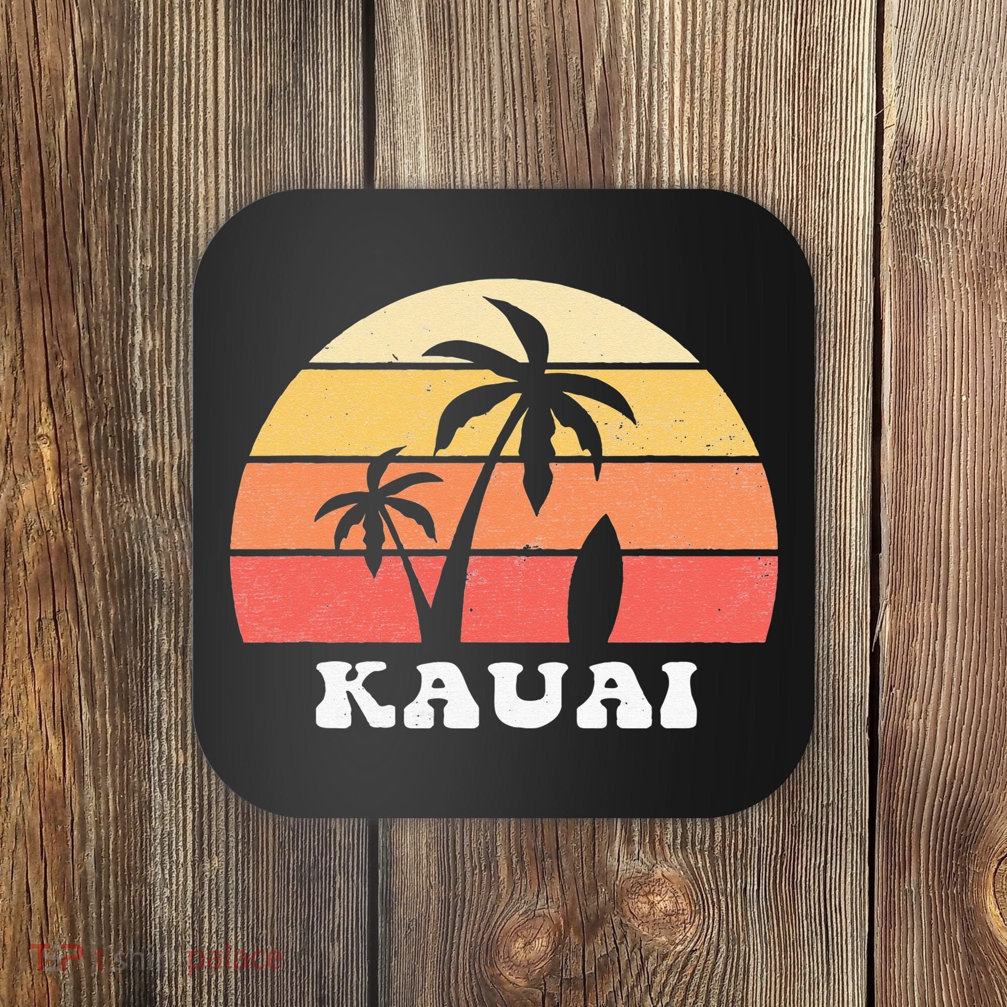 Kauai Hawaii HI Hawaiian Island Palm Tree 70s 80s Retro Surf Coaster