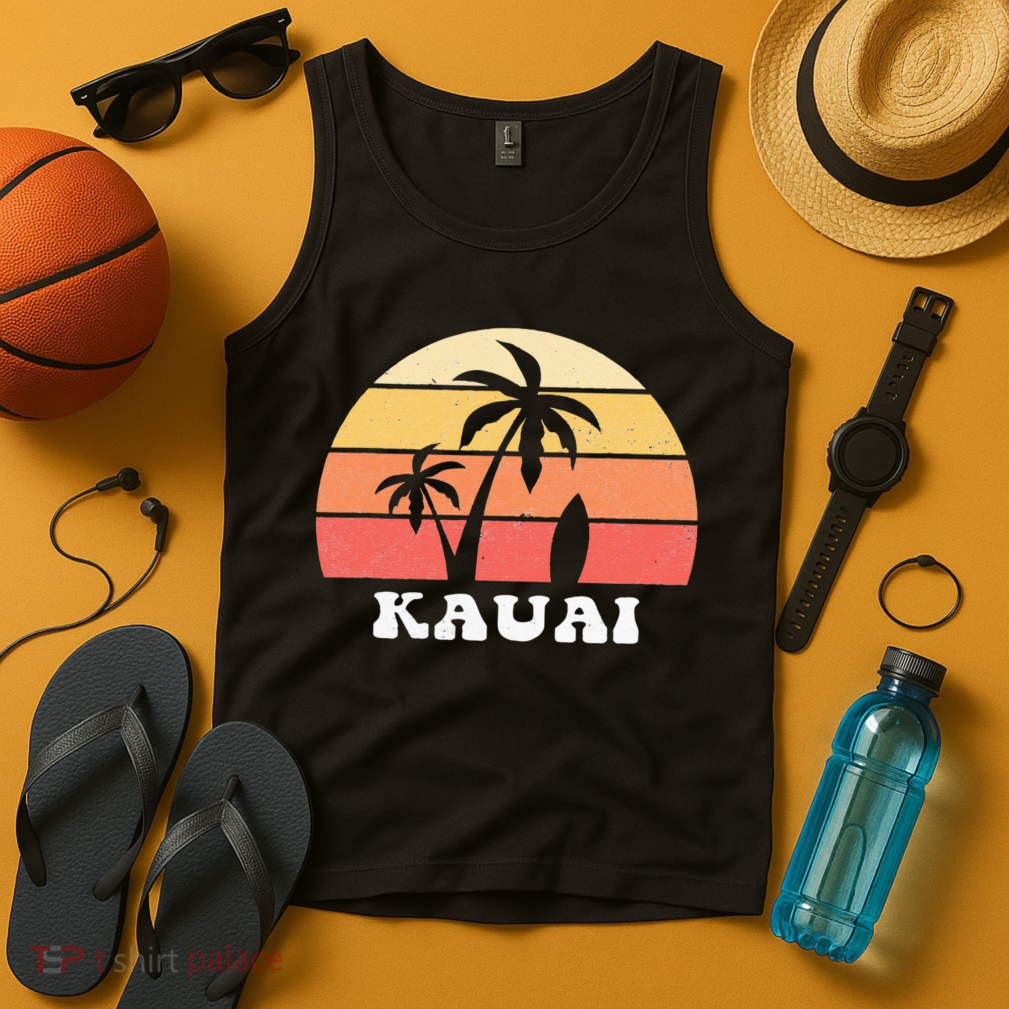 Kauai Hawaii HI Hawaiian Island Palm Tree 70s 80s Retro Surf Tank Top