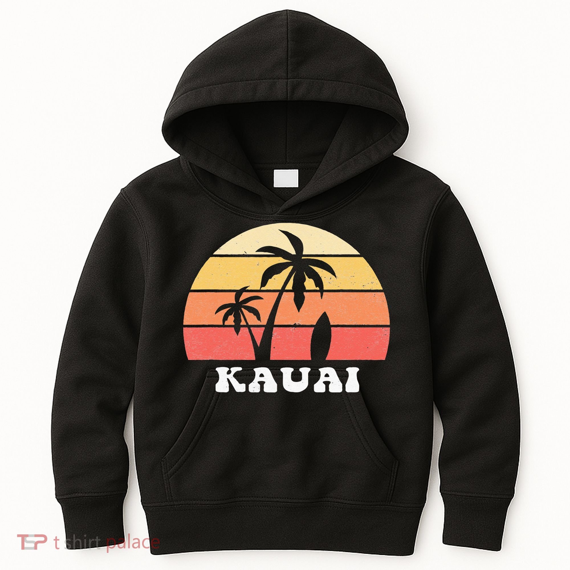Kauai Hawaii HI Hawaiian Island Palm Tree 70s 80s Retro Surf Kids Hoodie