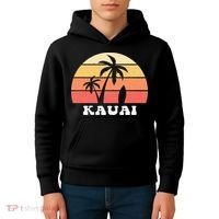 Kauai Hawaii HI Hawaiian Island Palm Tree 70s 80s Retro Surf Kids Hoodie thumb 4