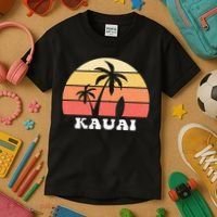 Kauai Hawaii HI Hawaiian Island Palm Tree 70s 80s Retro Surf Kids T-Shirt thumb 3