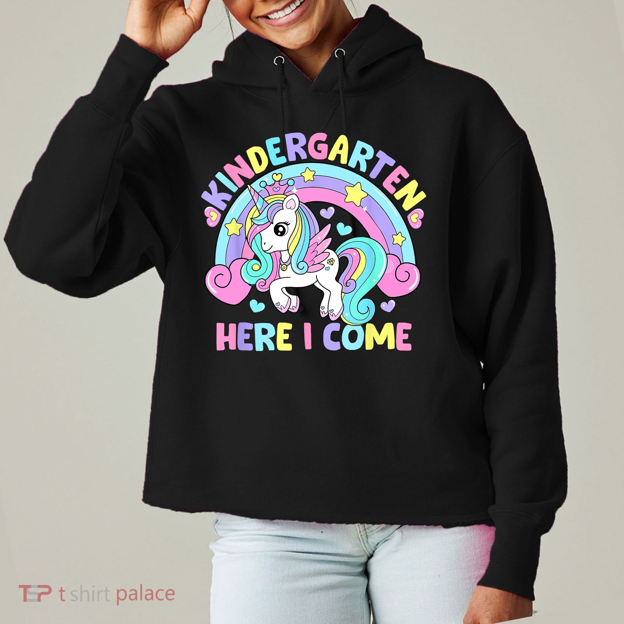 Kindergarten Here I Come Funny Unicorn Back To School Ladies Heavyweight Boxy Pullover Hoodie