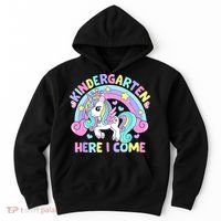 Kindergarten Here I Come Funny Unicorn Back To School Hoodie thumb 0