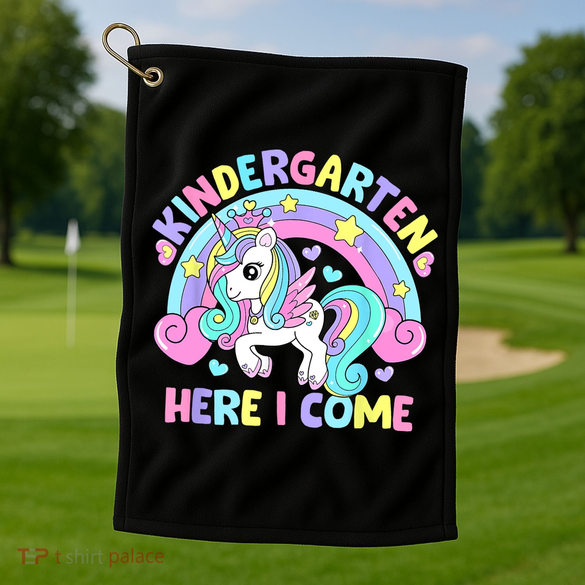 Kindergarten Here I Come Funny Unicorn Back To School Golf Towel