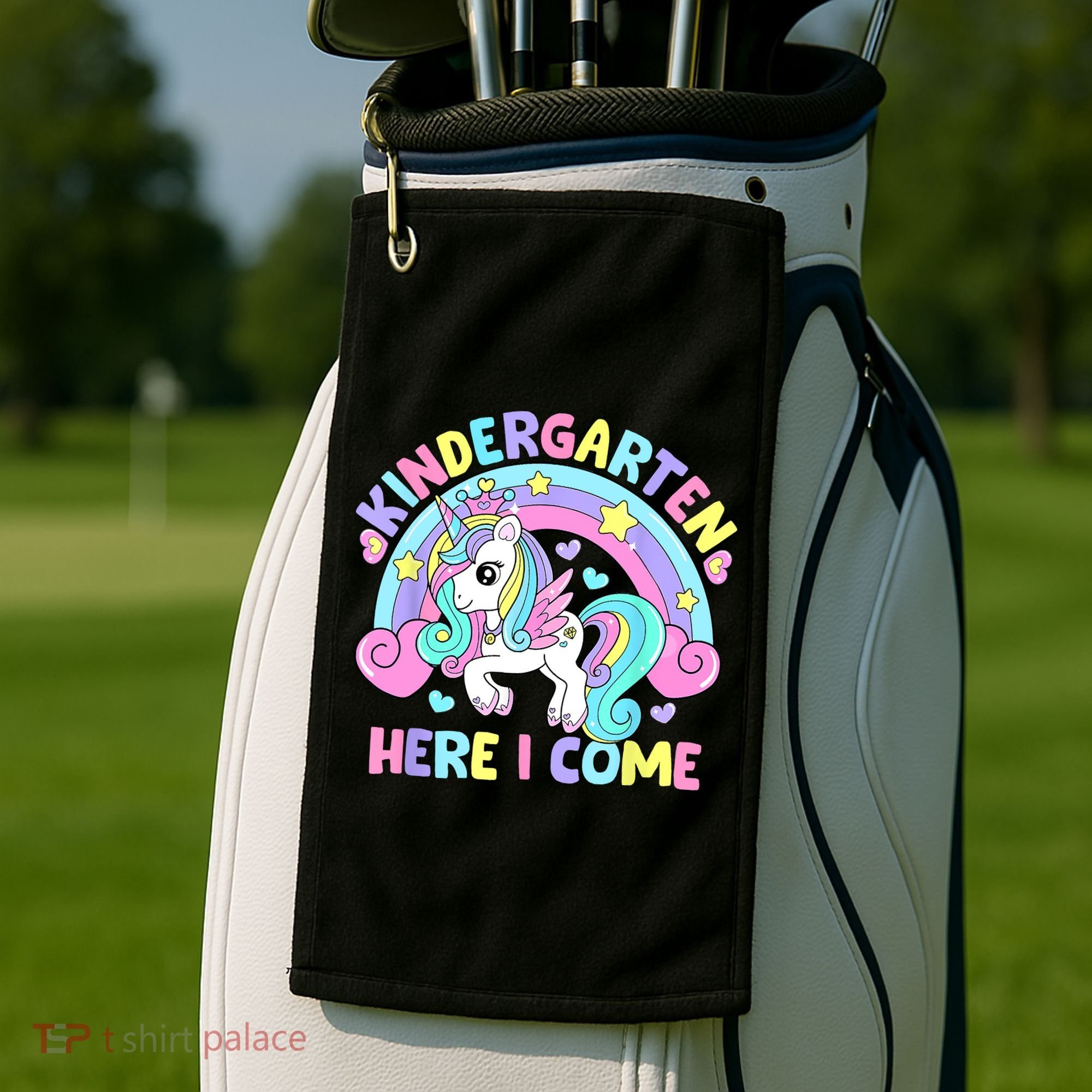 Kindergarten Here I Come Funny Unicorn Back To School Golf Towel
