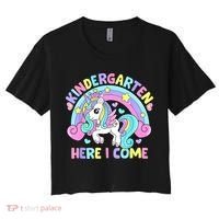Kindergarten Here I Come Funny Unicorn Back To School Women's Crop Top Tee thumb 0
