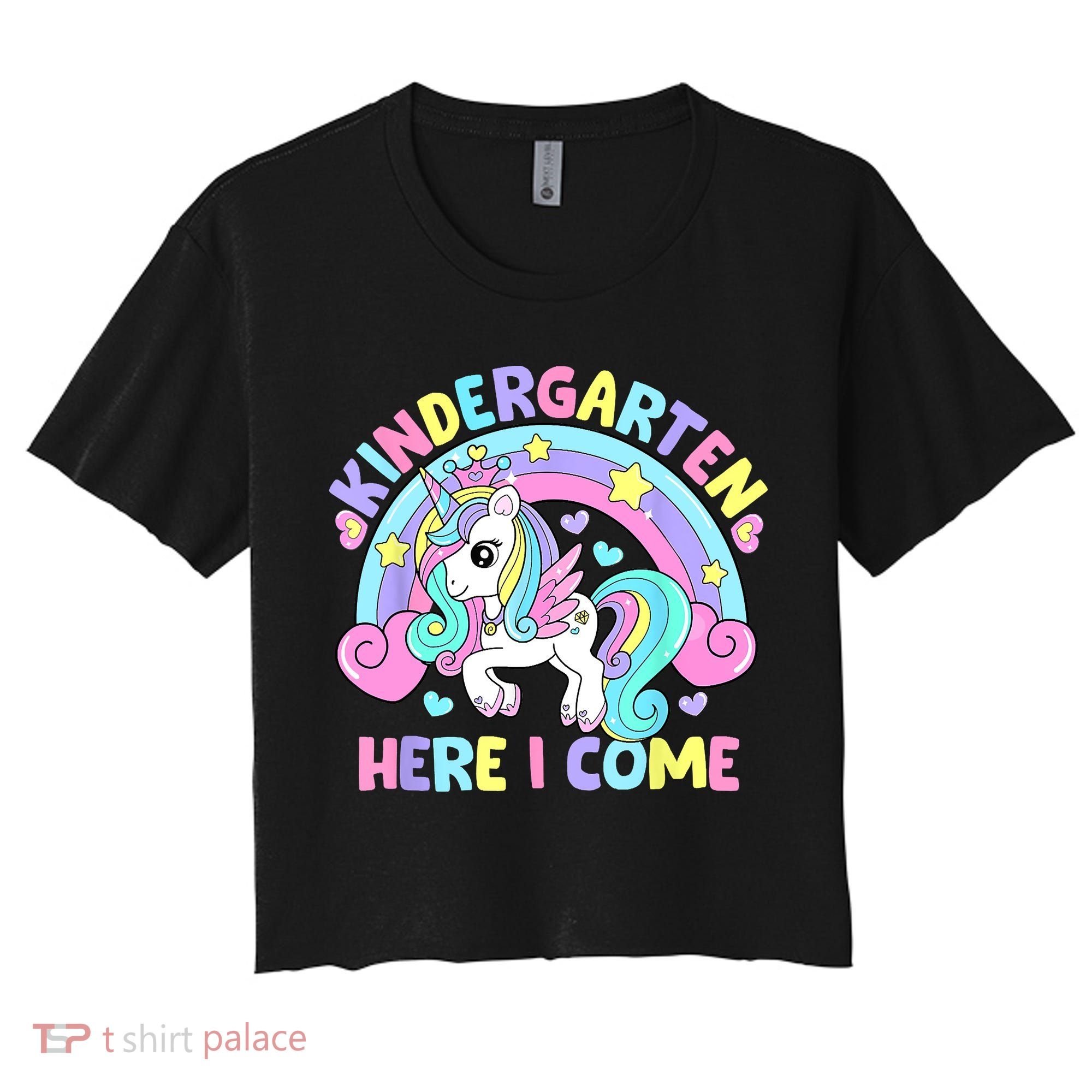 Kindergarten Here I Come Funny Unicorn Back To School Women's Crop Top Tee