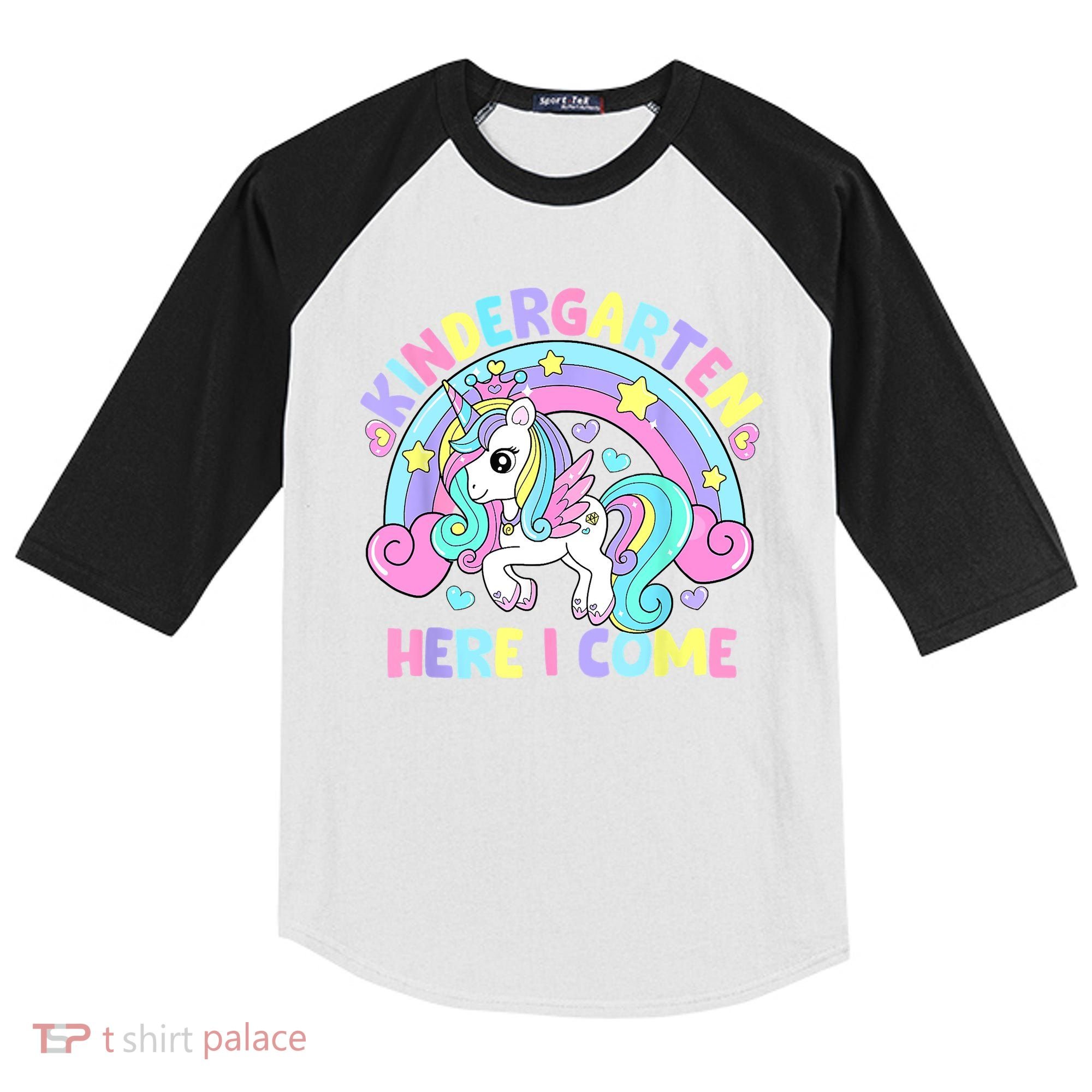 Kindergarten Here I Come Funny Unicorn Back To School Kids Colorblock Raglan Jersey
