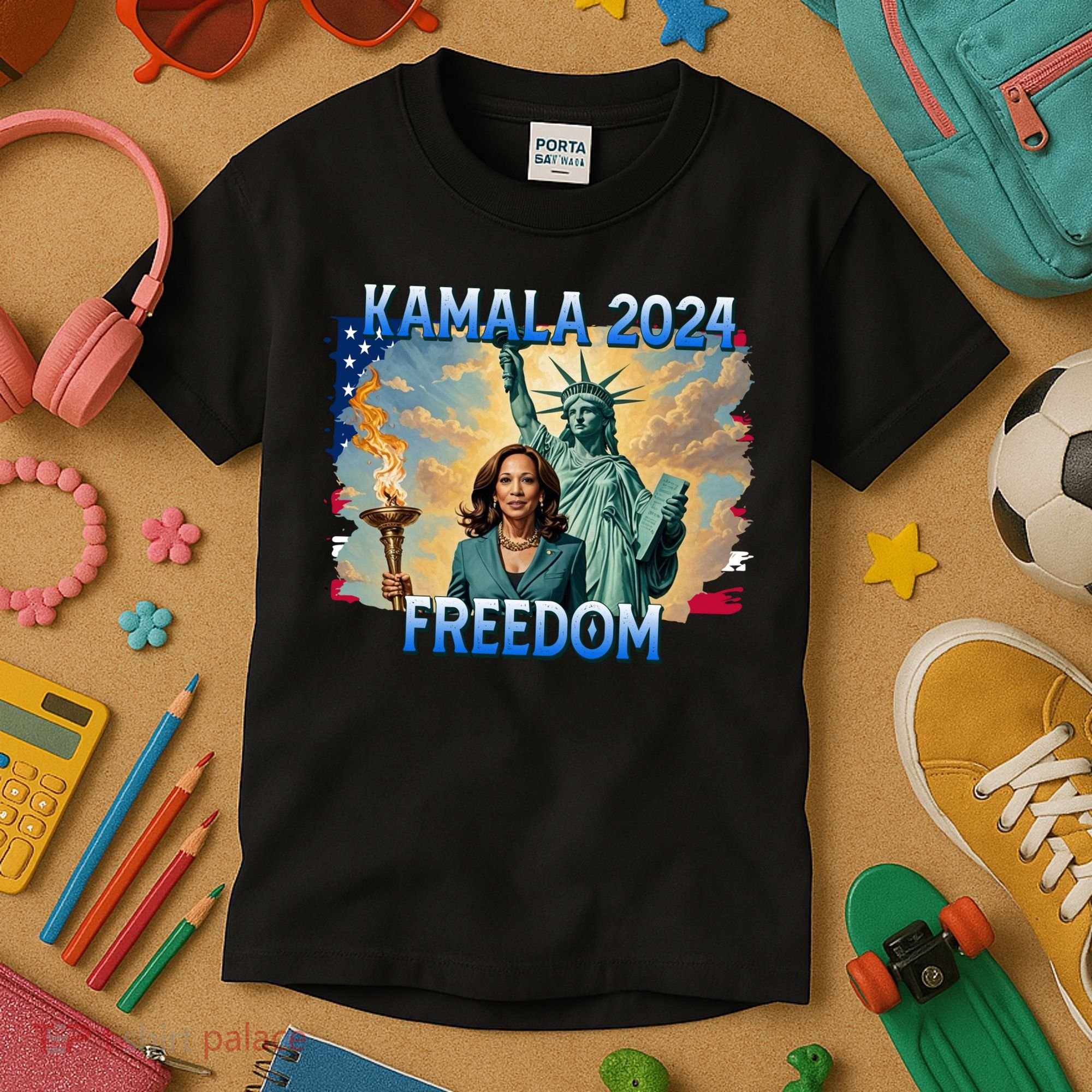 Kamala Harris Lady Liberty Freedom 2024 Kids T-Shirt