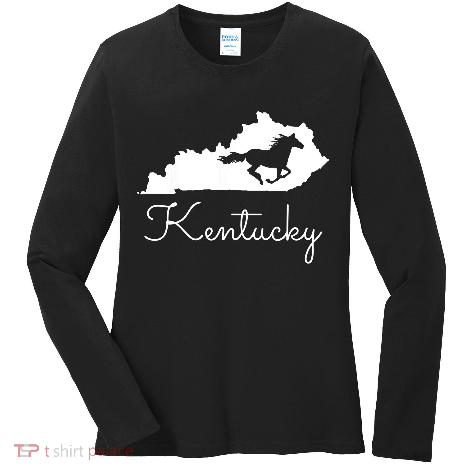 Kentucky Horse Map State Women's Long Sleeve Shirt