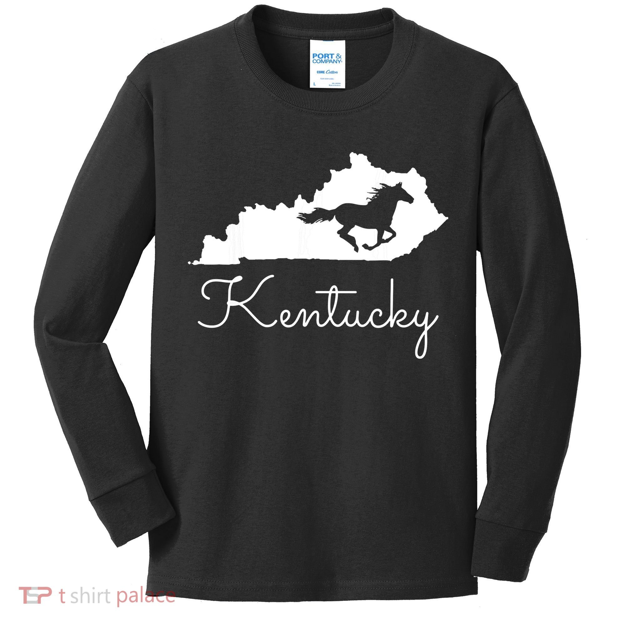 Kentucky Horse Map State Kids Long Sleeve Shirt