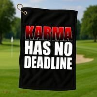 Karma Has No Deadline Golf Towel thumb 1