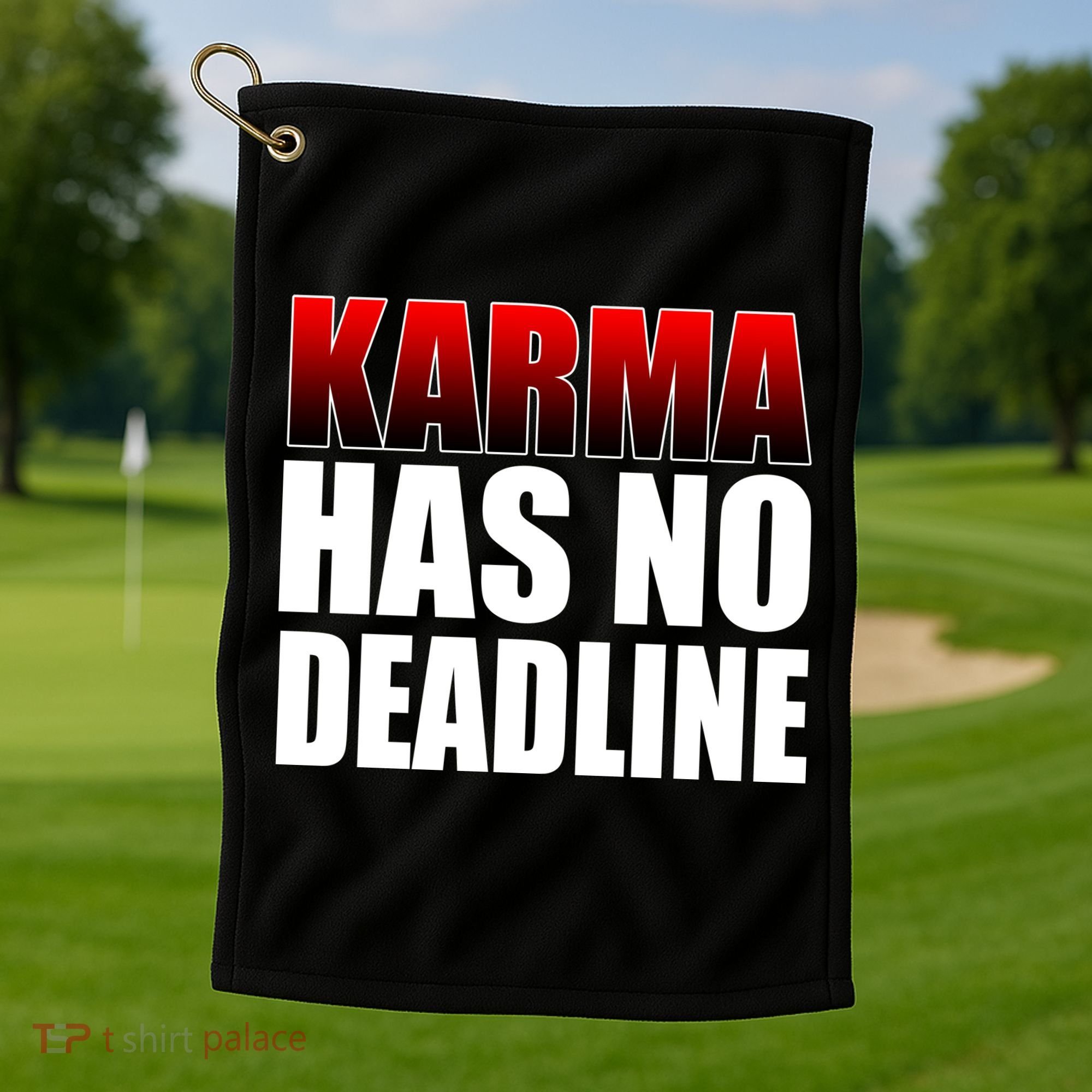 Karma Has No Deadline Golf Towel