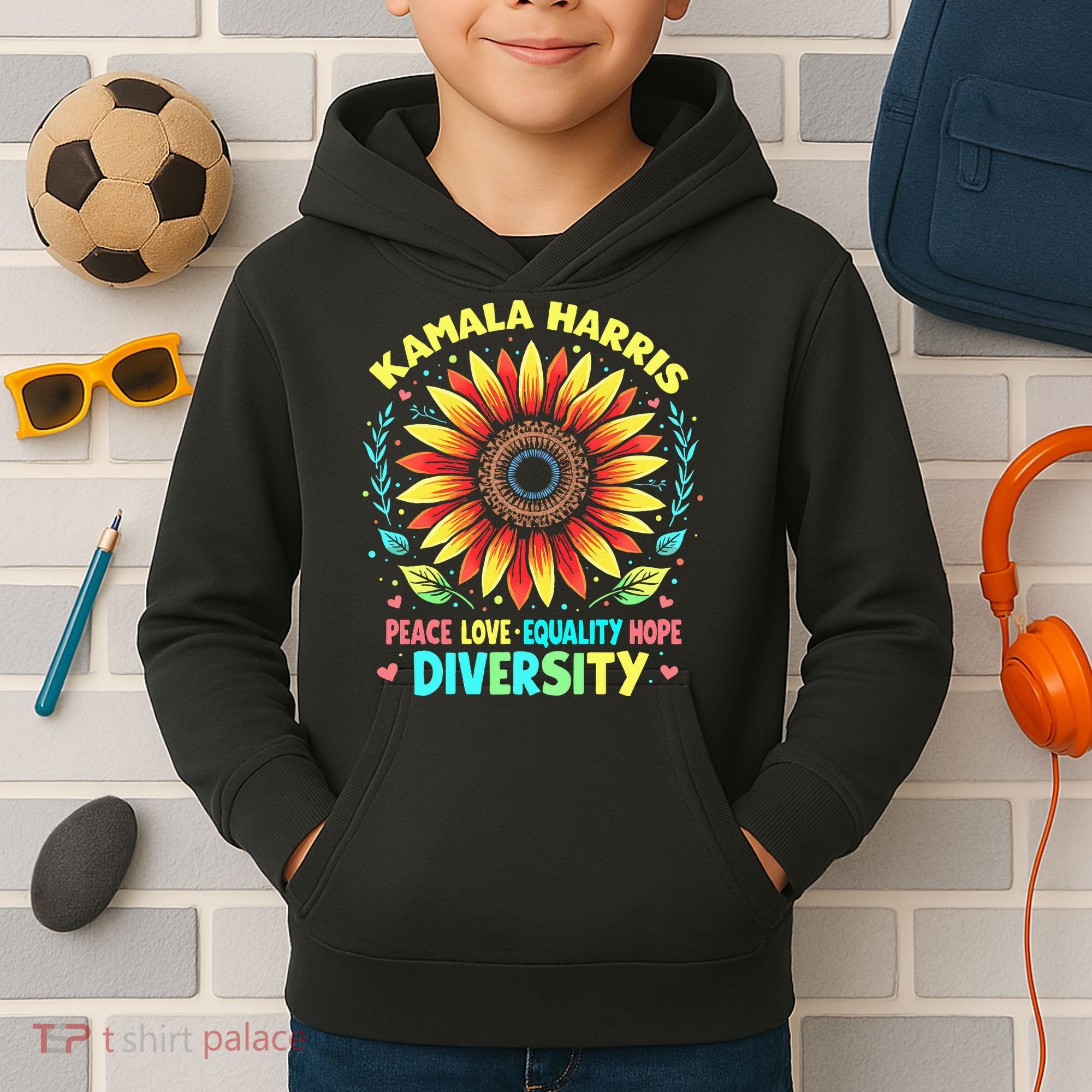 Kamala Harris Peace Love Equality Hope Diversity Kids Hoodie