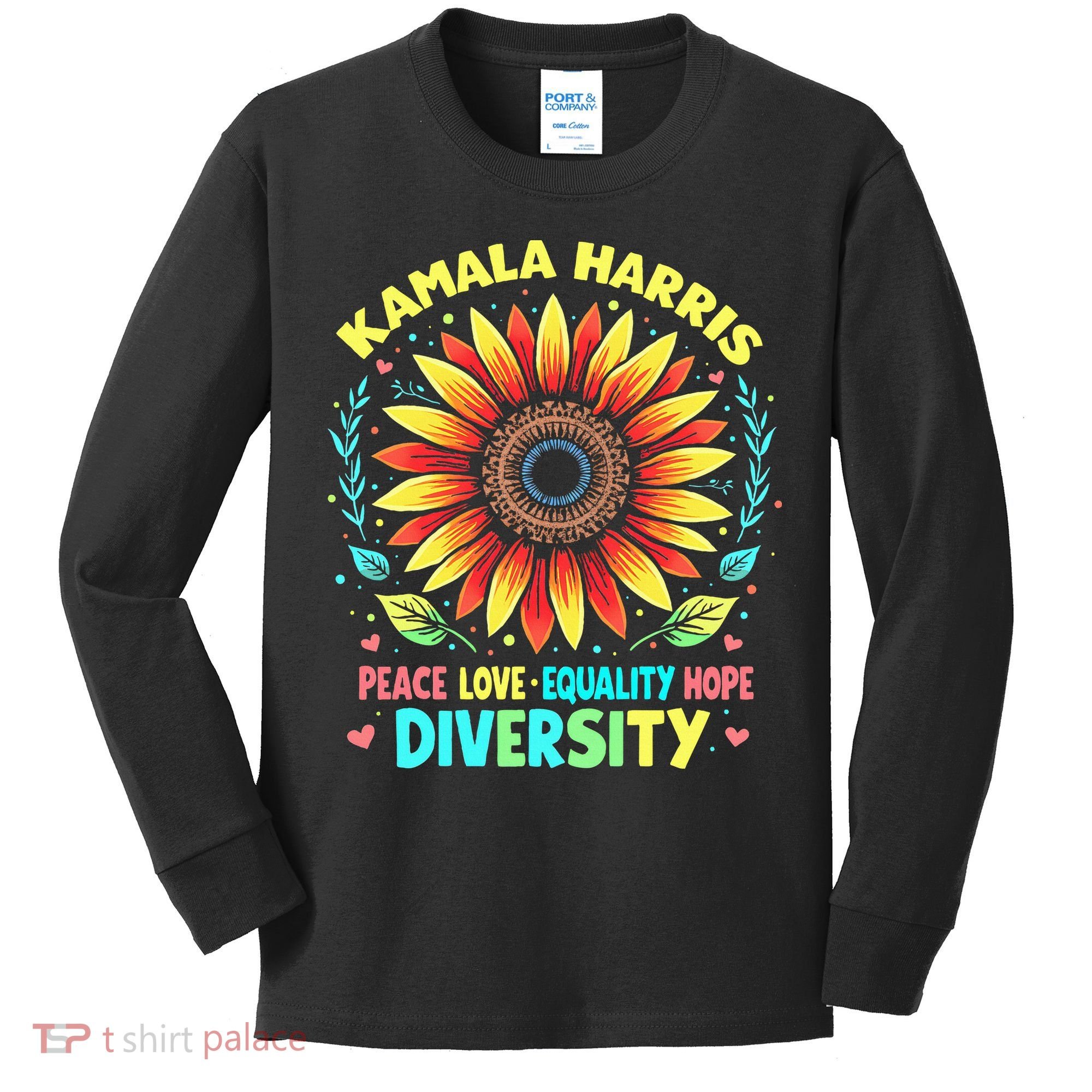 Kamala Harris Peace Love Equality Hope Diversity Kids Long Sleeve Shirt