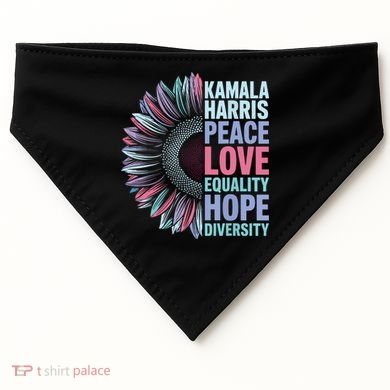 Kamala Harris Peace Love Equality Hope Diversity USA-Made Doggie Bandana