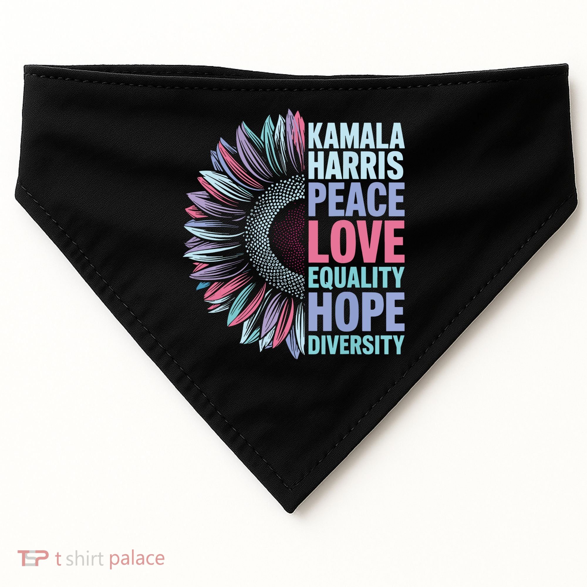 Kamala Harris Peace Love Equality Hope Diversity USA-Made Doggie Bandana
